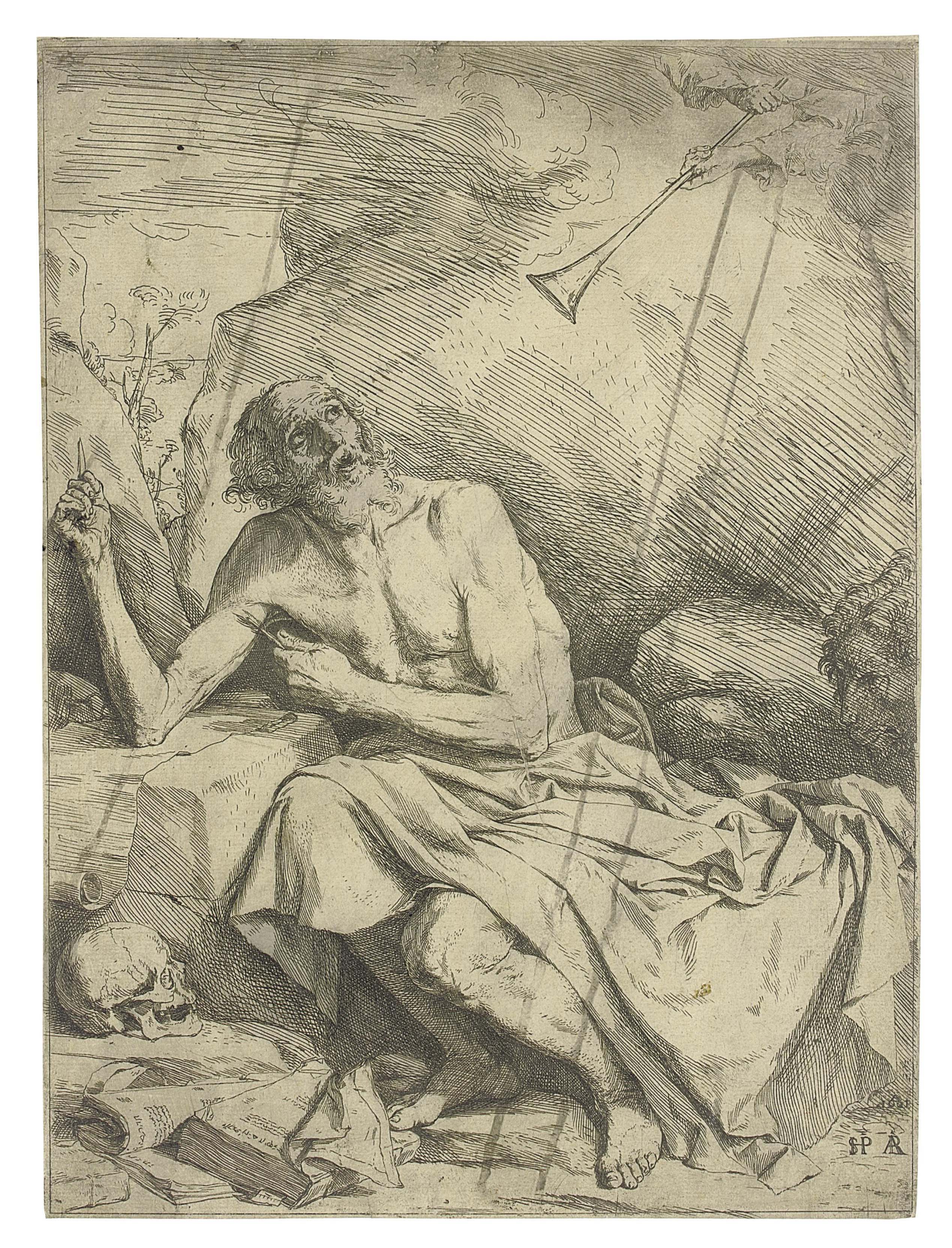 Jusepe de Ribera — Святой Иероним, слышащий звук трубы Страшного суда (Бартш, 5; Браун, 4)