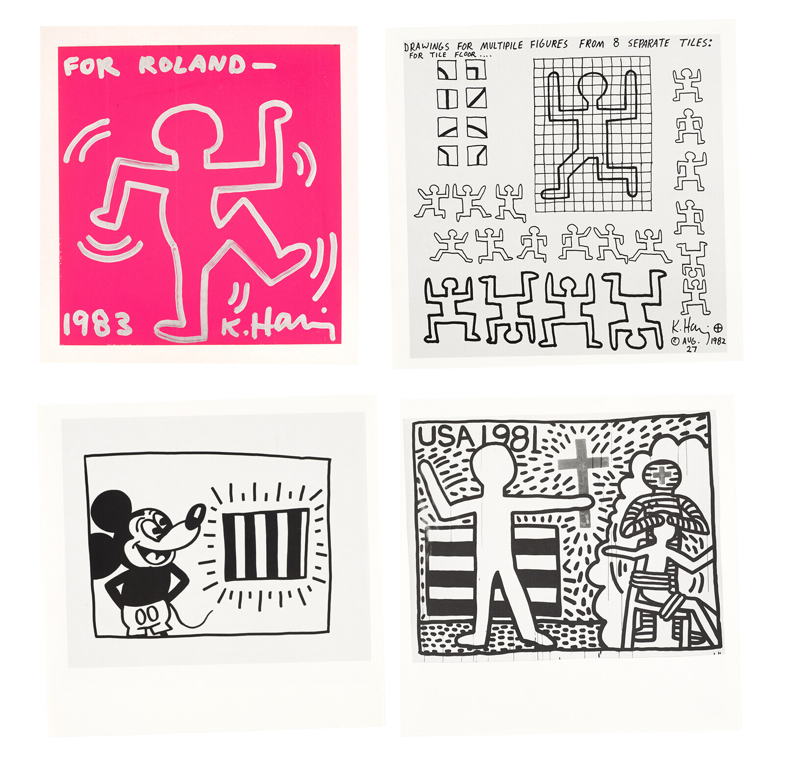 Keith Haring — Десерт в сопровождении трех репродукций в черном и белом цветах