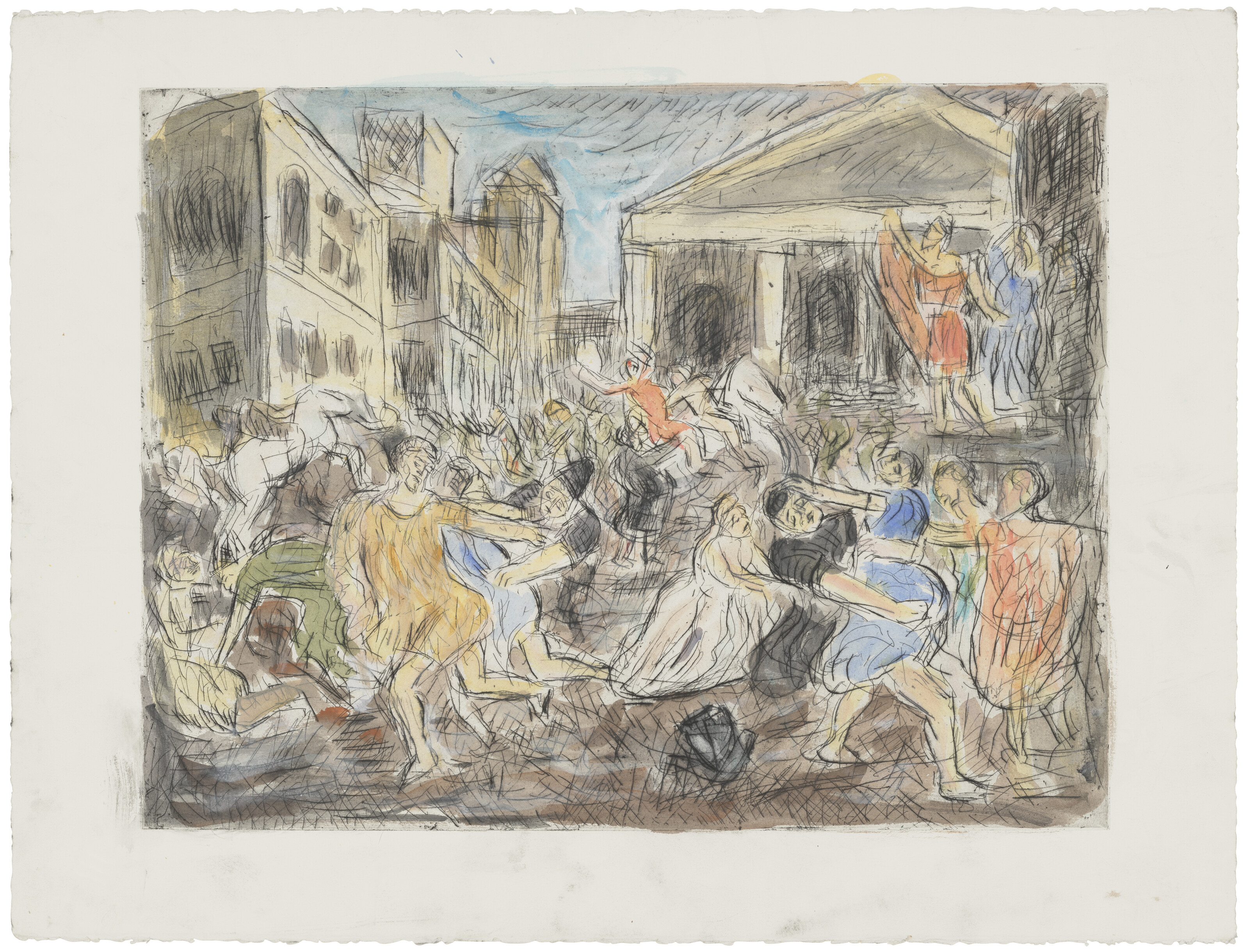 Leon Kossoff — "Похищение сабинянок" (#1), из проекта "Пуссен": Серия гравюр Николя Пуссена.