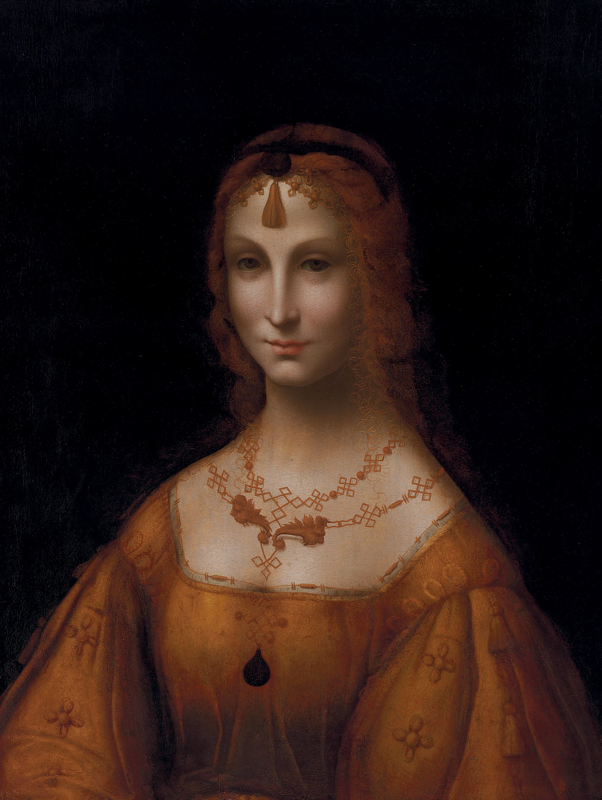 Leonardo da Vinci — Портрет молодой леди в золотистом шелковом платье