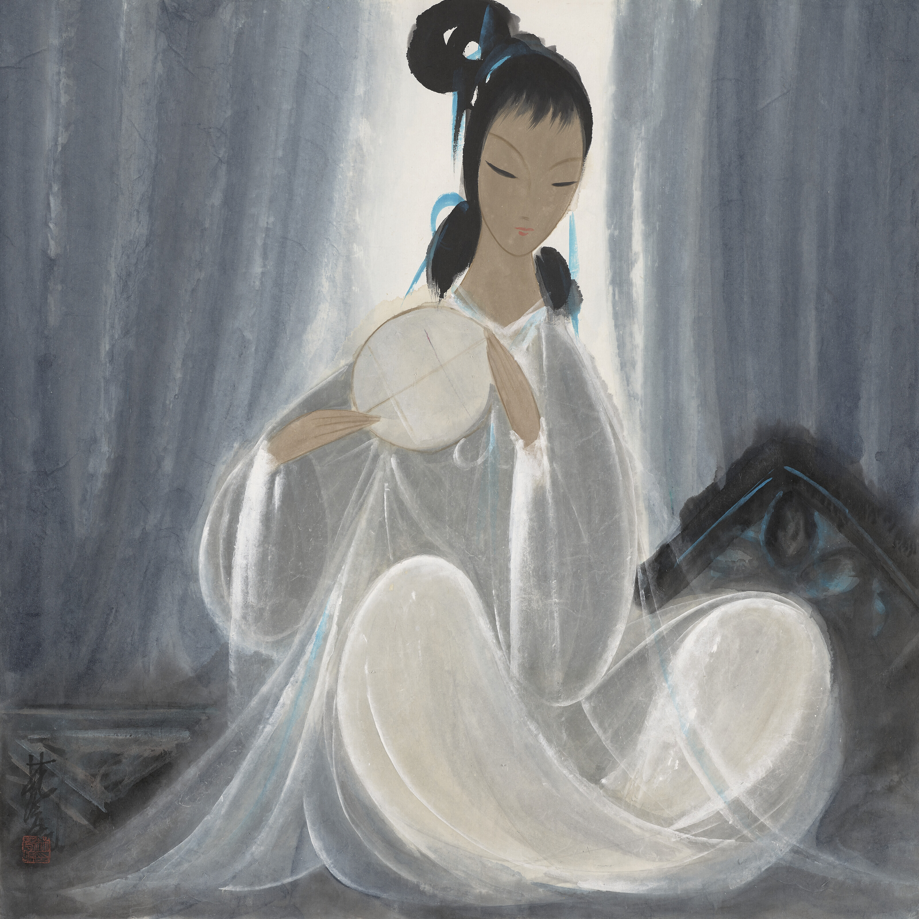 Lin Fengmian — Дама с веером в руках