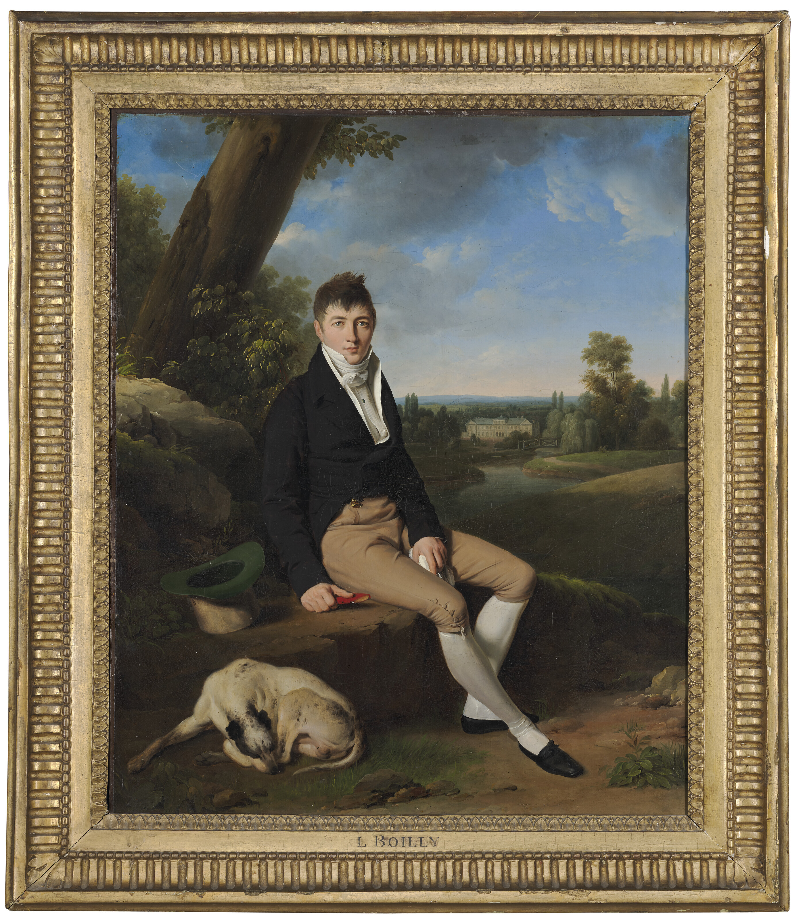 Louis Leopold Boilly — Портрет Антуана-Тома-Лорана Гупиля (1782-1820), небольшого роста, в полный рост, в синем сюртуке и бриджах из буйволовой кожи