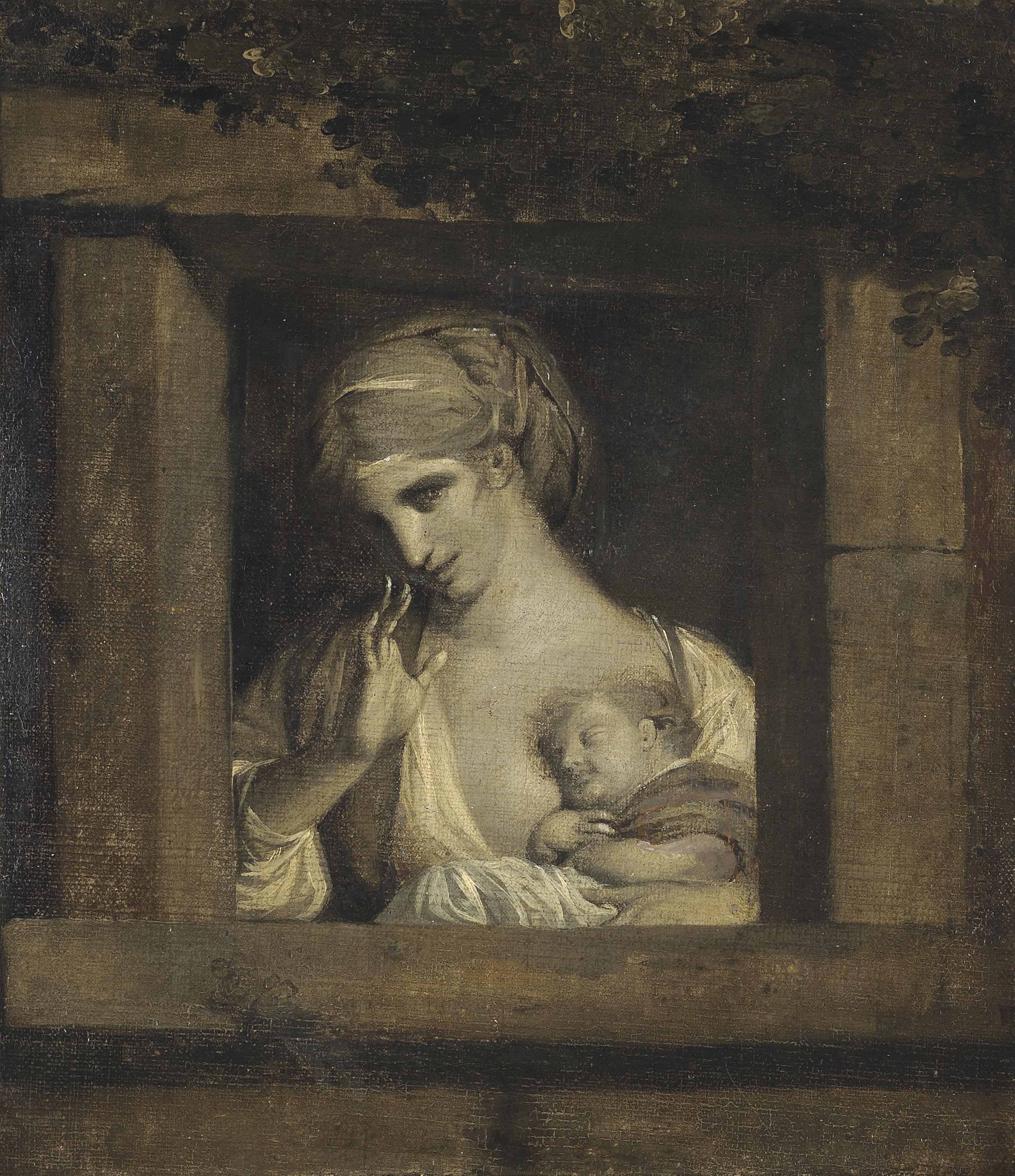 Louis Leopold Boilly — Мать и дитя в каменном окне, в гризайле