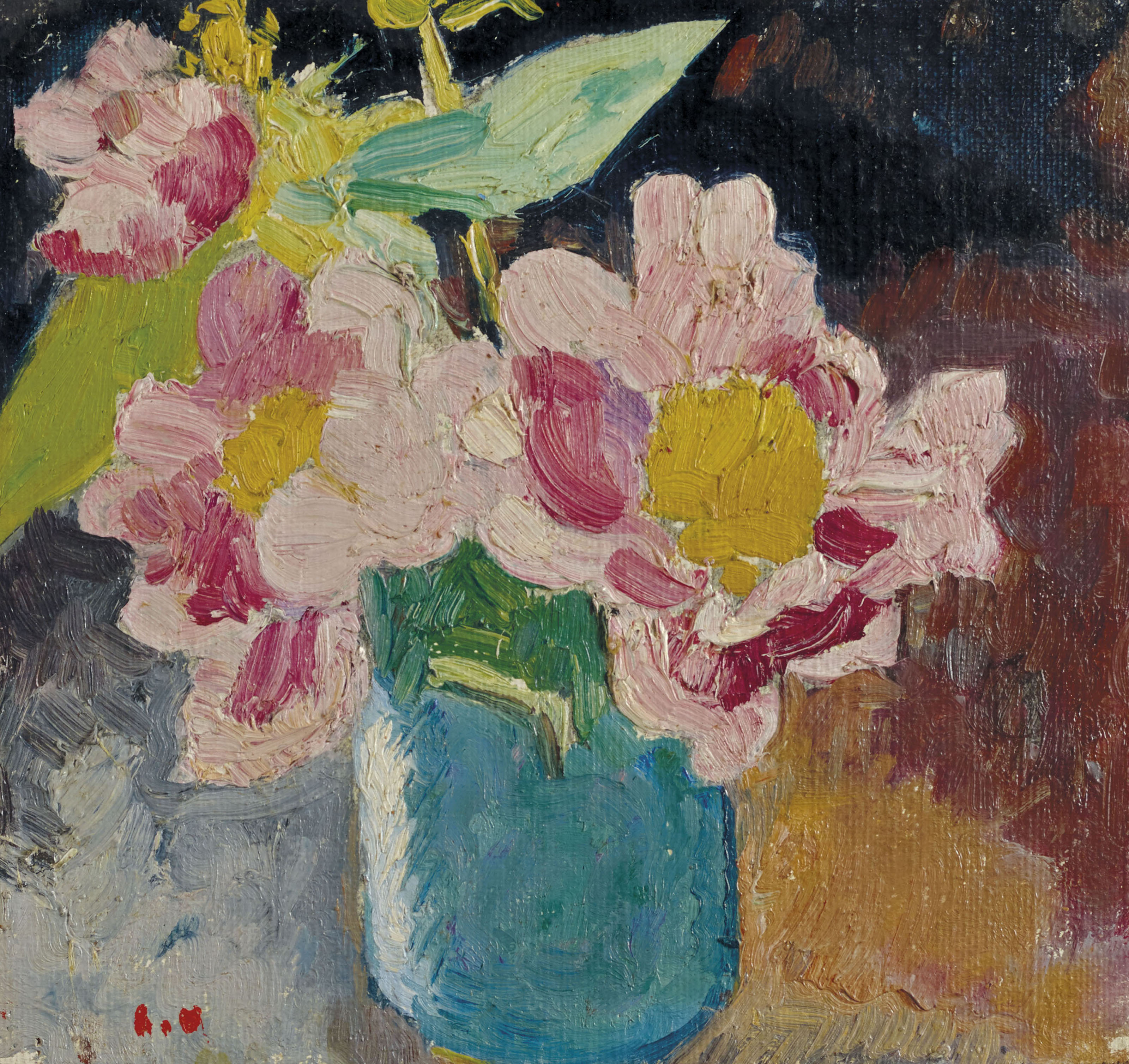 Louis Valtat — Розовые цветы в желтых тонах, ваза bleu