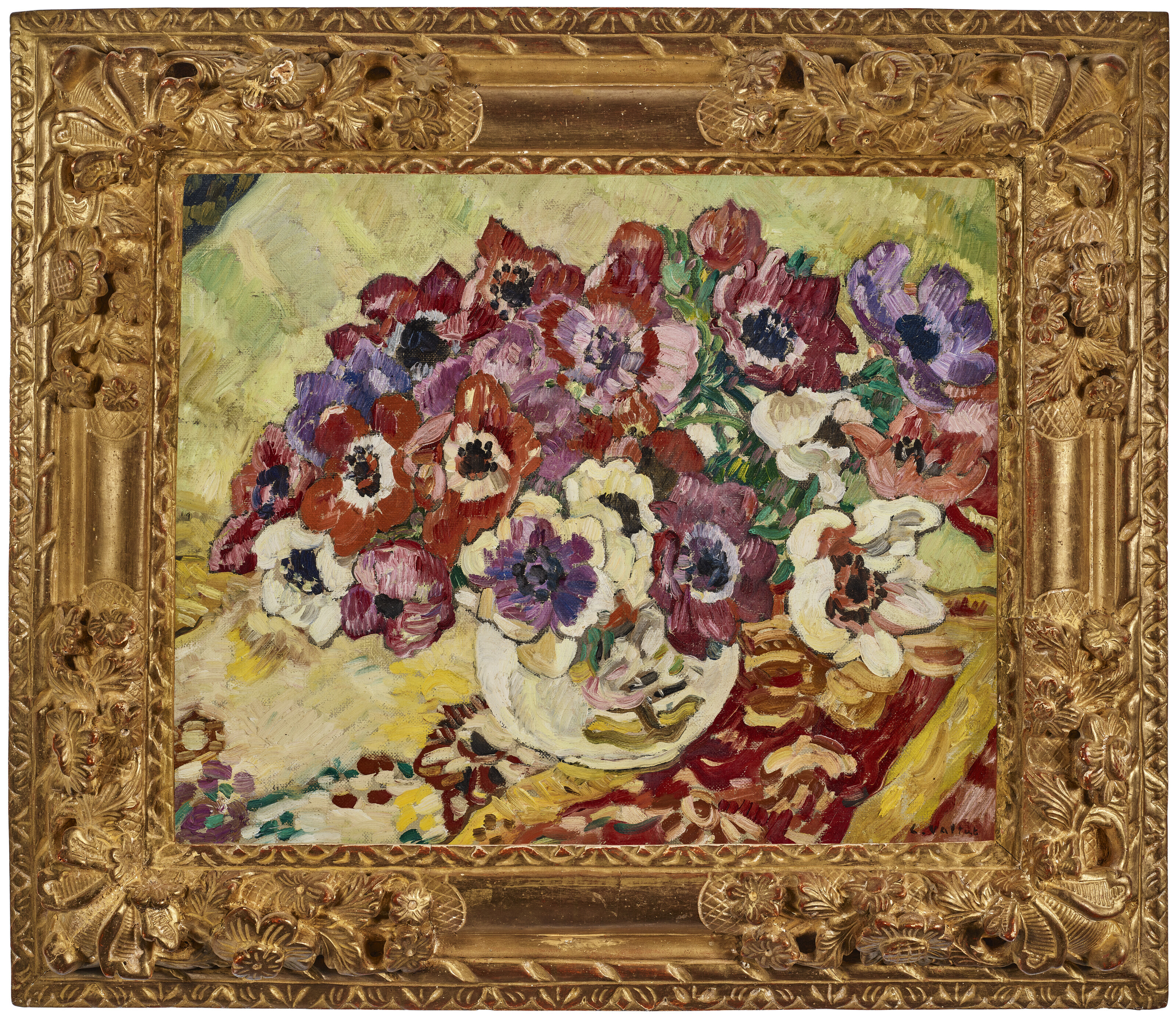 Louis Valtat — Букет из анемонов в вазе в виде сердца, окруженного желтым, изображение 2