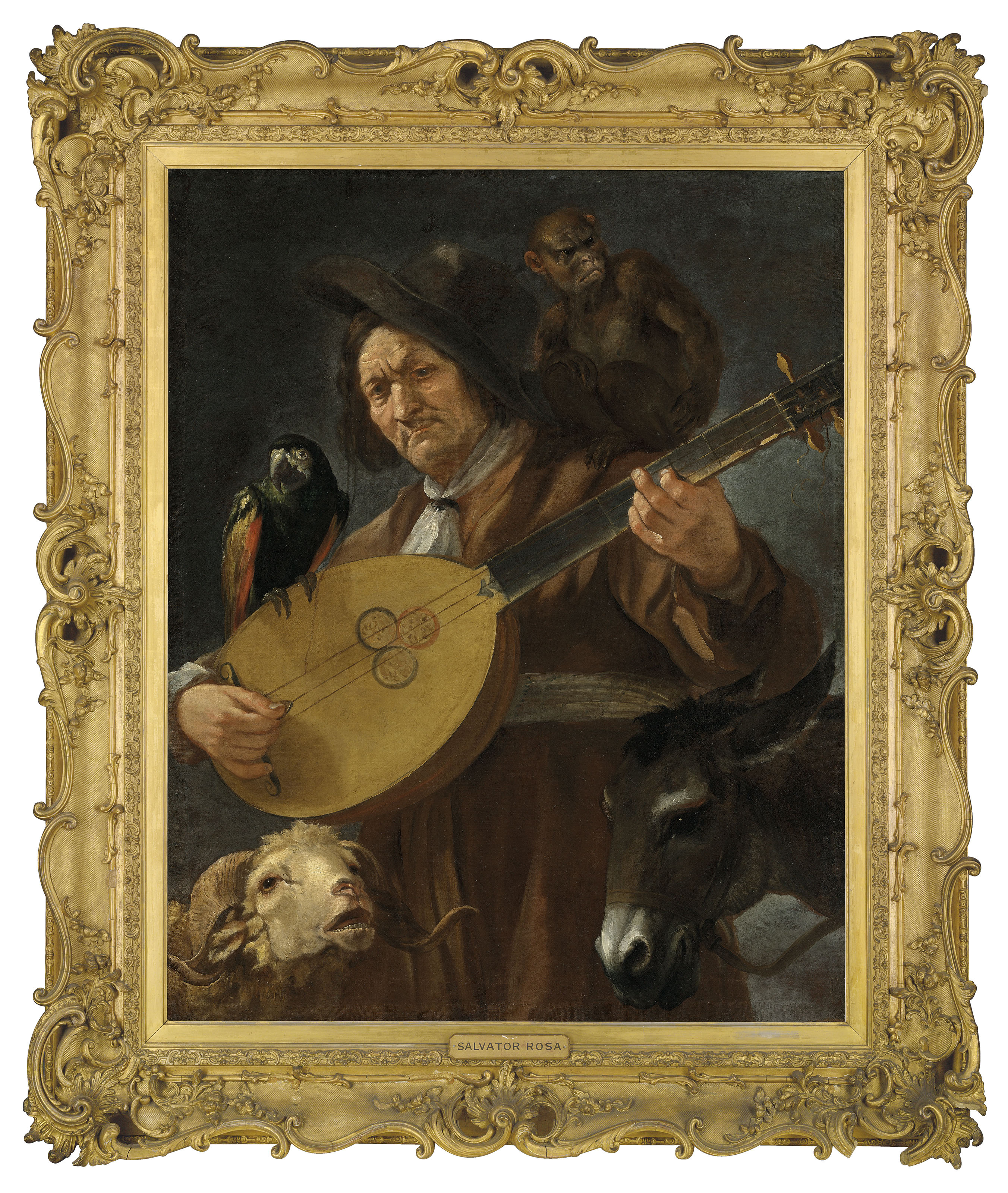 Luca Giordano — Аллегория: человек, играющий на калашоне, в окружении обезьяны, попугая, осла и барана, изображение 2