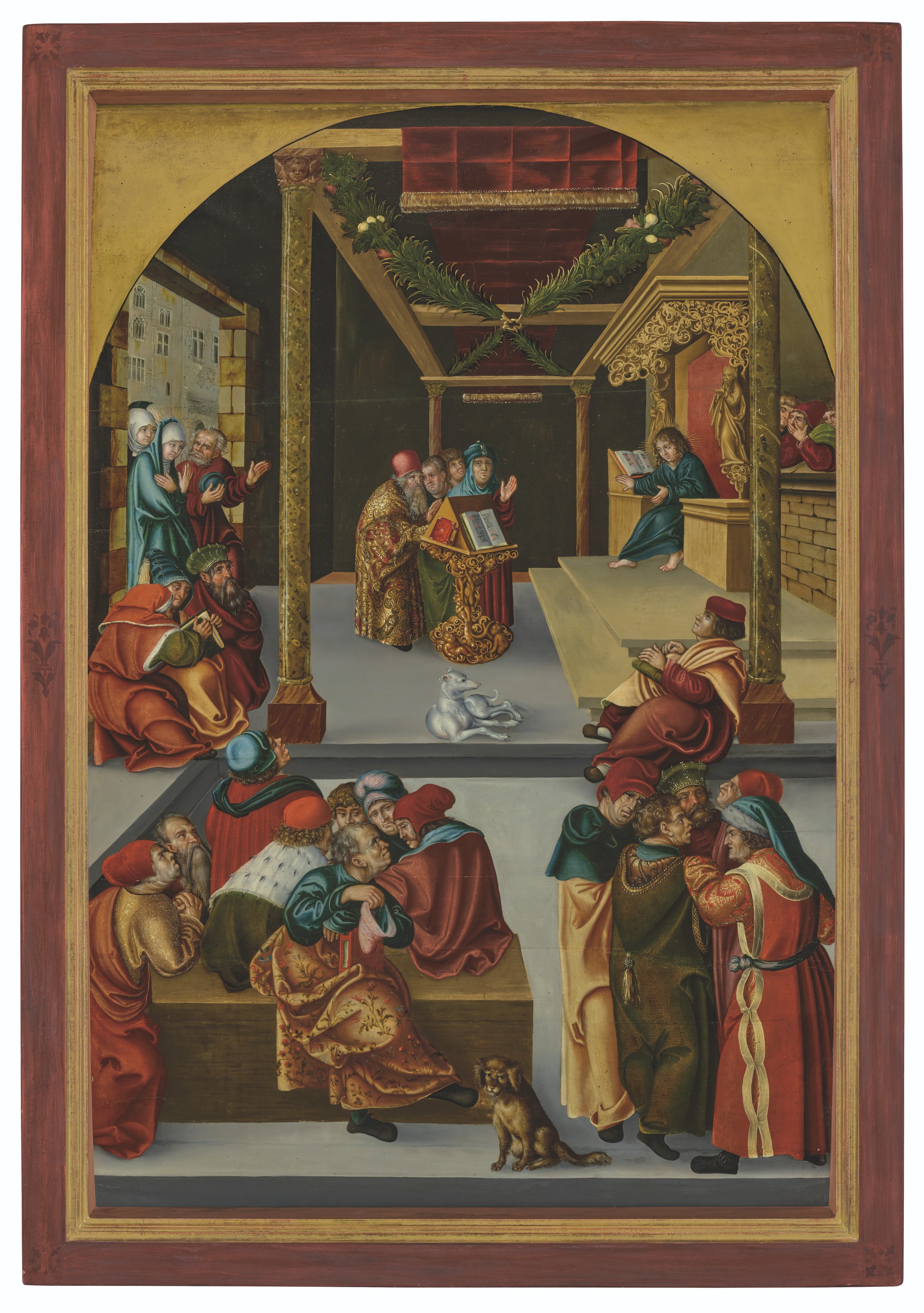 Lucas Cranach the Elder — Триптих: центральная панель: Христос среди врачей; крылья: Умножение хлебов и рыбы; и Свадьба в Кане; внешние грани: Святая Елизавета Тюрингская, раздающая милостыню; и Рождество Христово., изображение 2
