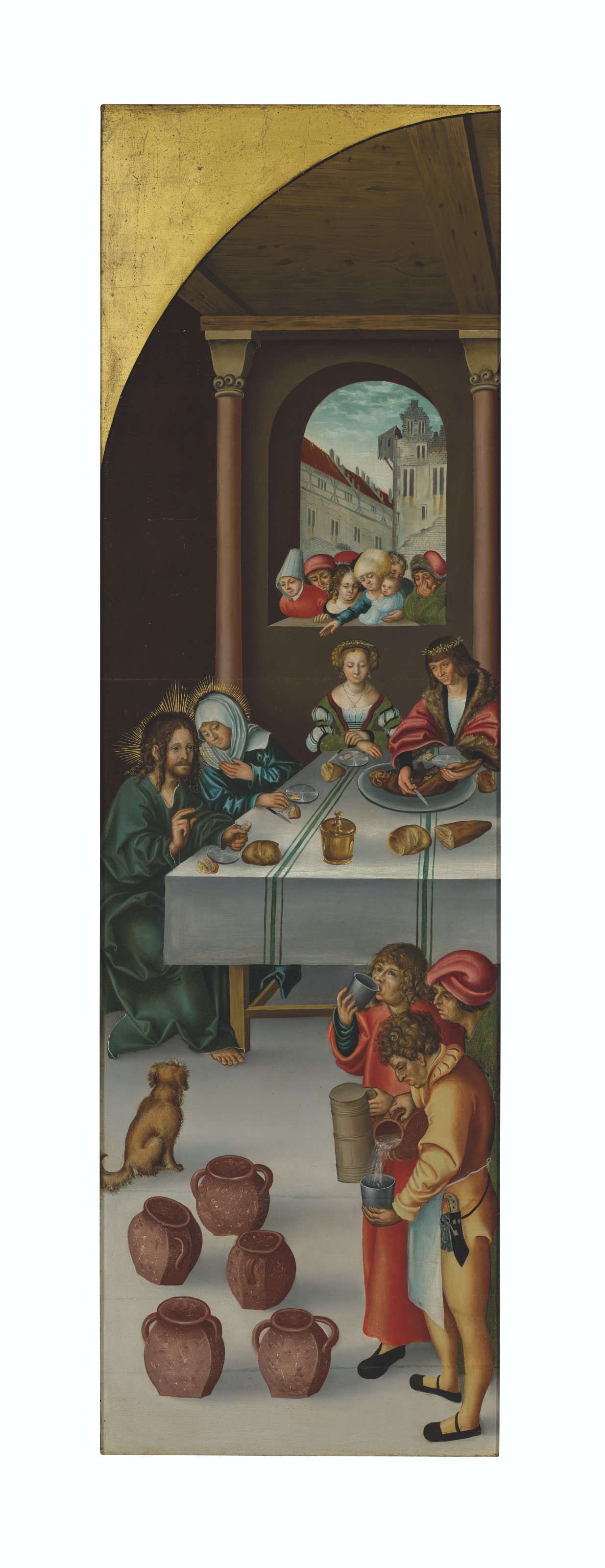 Lucas Cranach the Elder — Триптих: центральная панель: Христос среди врачей; крылья: Умножение хлебов и рыбы; и Свадьба в Кане; внешние грани: Святая Елизавета Тюрингская, раздающая милостыню; и Рождество Христово., изображение 4