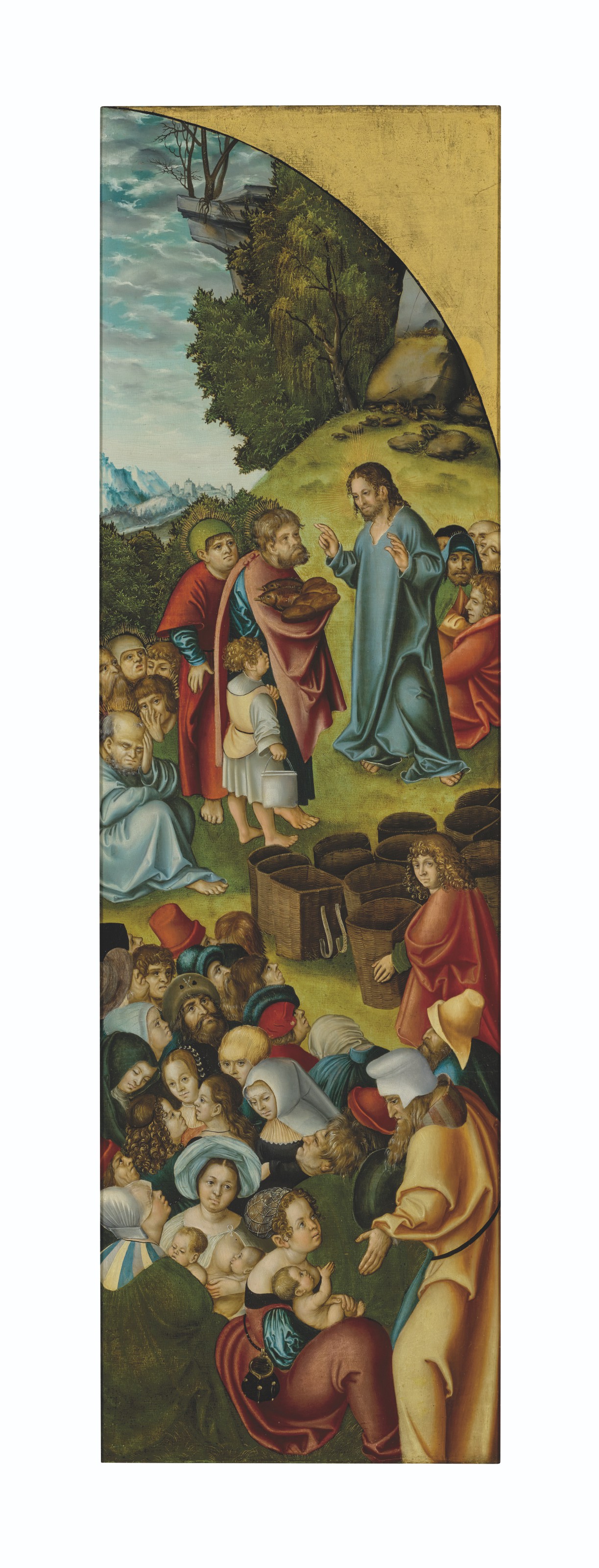 Lucas Cranach the Elder — Триптих: центральная панель: Христос среди врачей; крылья: Умножение хлебов и рыбы; и Свадьба в Кане; внешние грани: Святая Елизавета Тюрингская, раздающая милостыню; и Рождество Христово., изображение 5