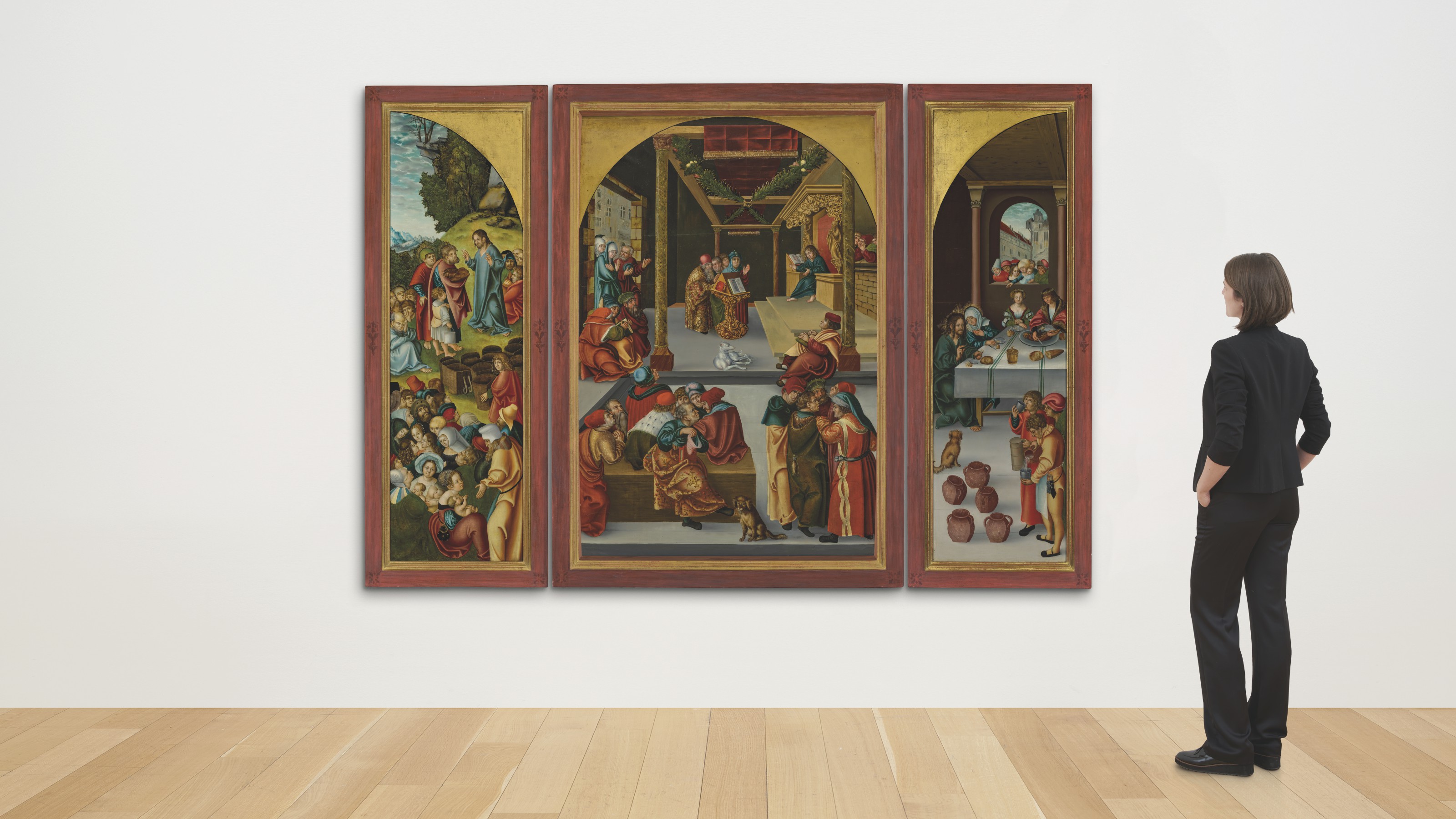 Lucas Cranach the Elder — Триптих: центральная панель: Христос среди врачей; крылья: Умножение хлебов и рыбы; и Свадьба в Кане; внешние грани: Святая Елизавета Тюрингская, раздающая милостыню; и Рождество Христово., изображение 9