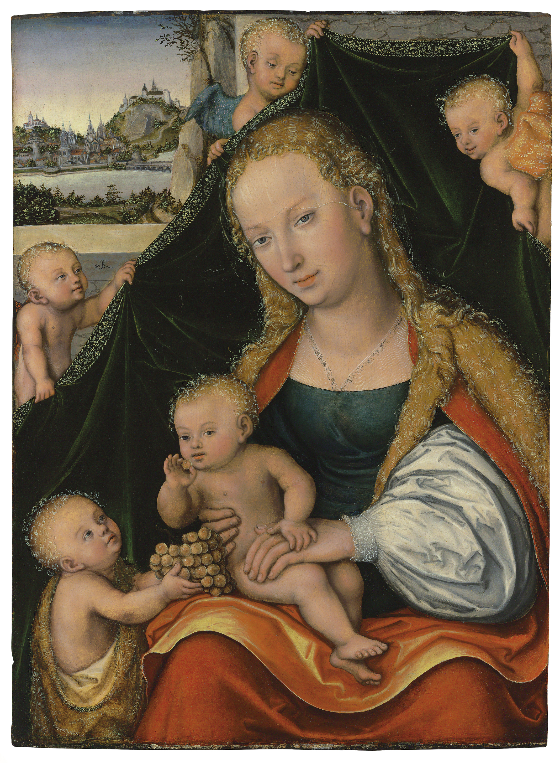 Lucas Cranach The Younger — Богородица с Младенцем, Святой Иоанн Креститель и Ангелы