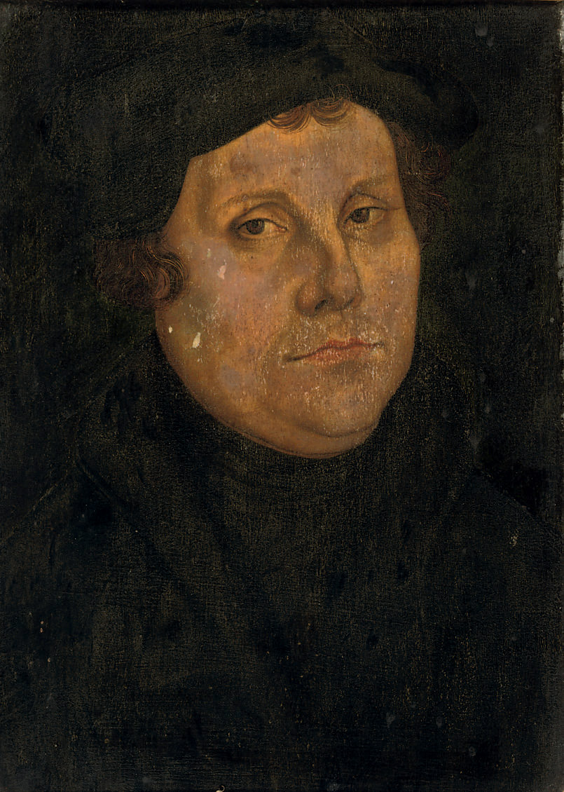 Lucas Cranach The Younger — Портрет Мартина Лютера, во весь рост, в черном плаще