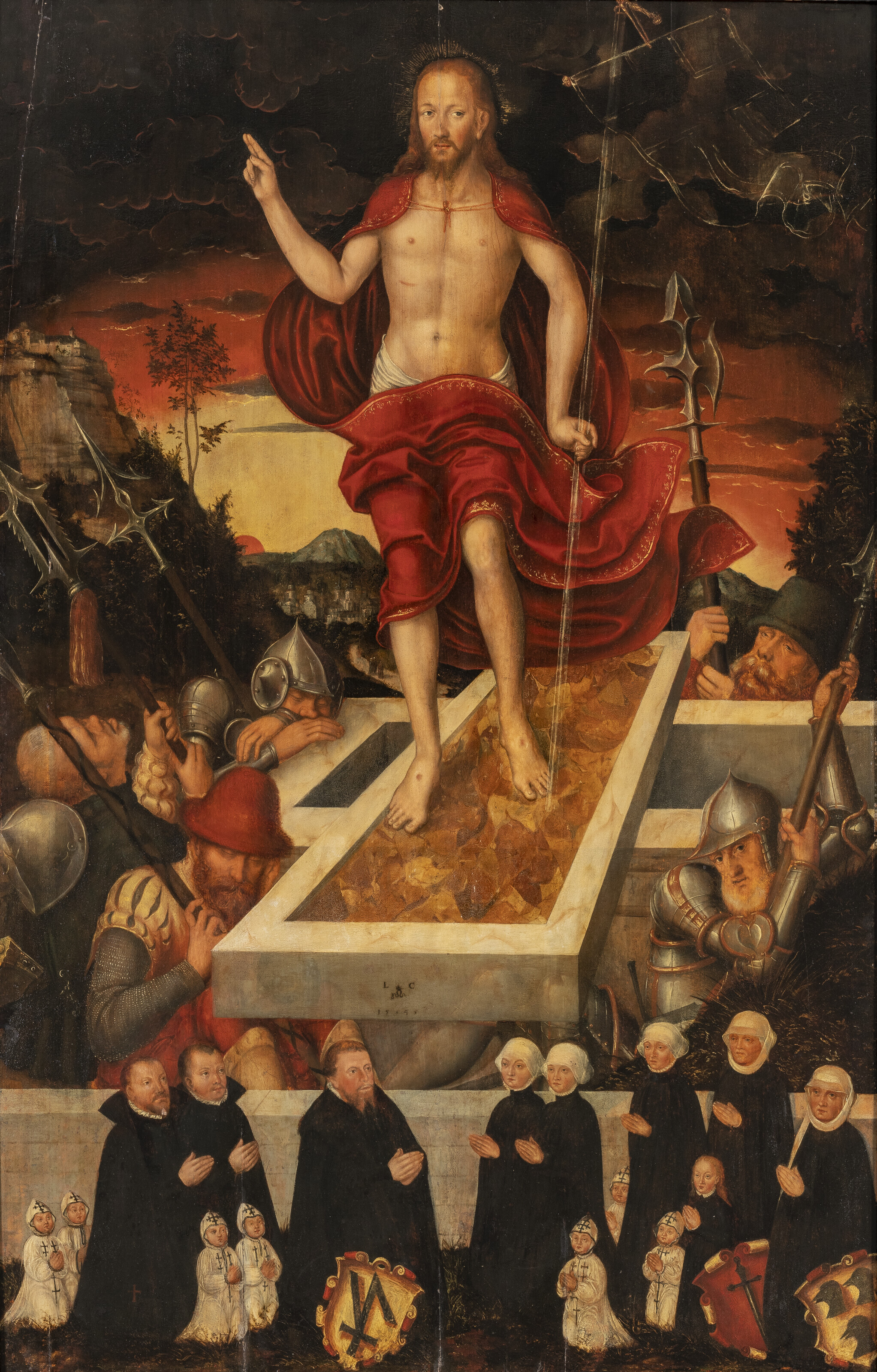 Lucas Cranach The Younger — Эпитафия: Воскресший Христос с семьей-донором