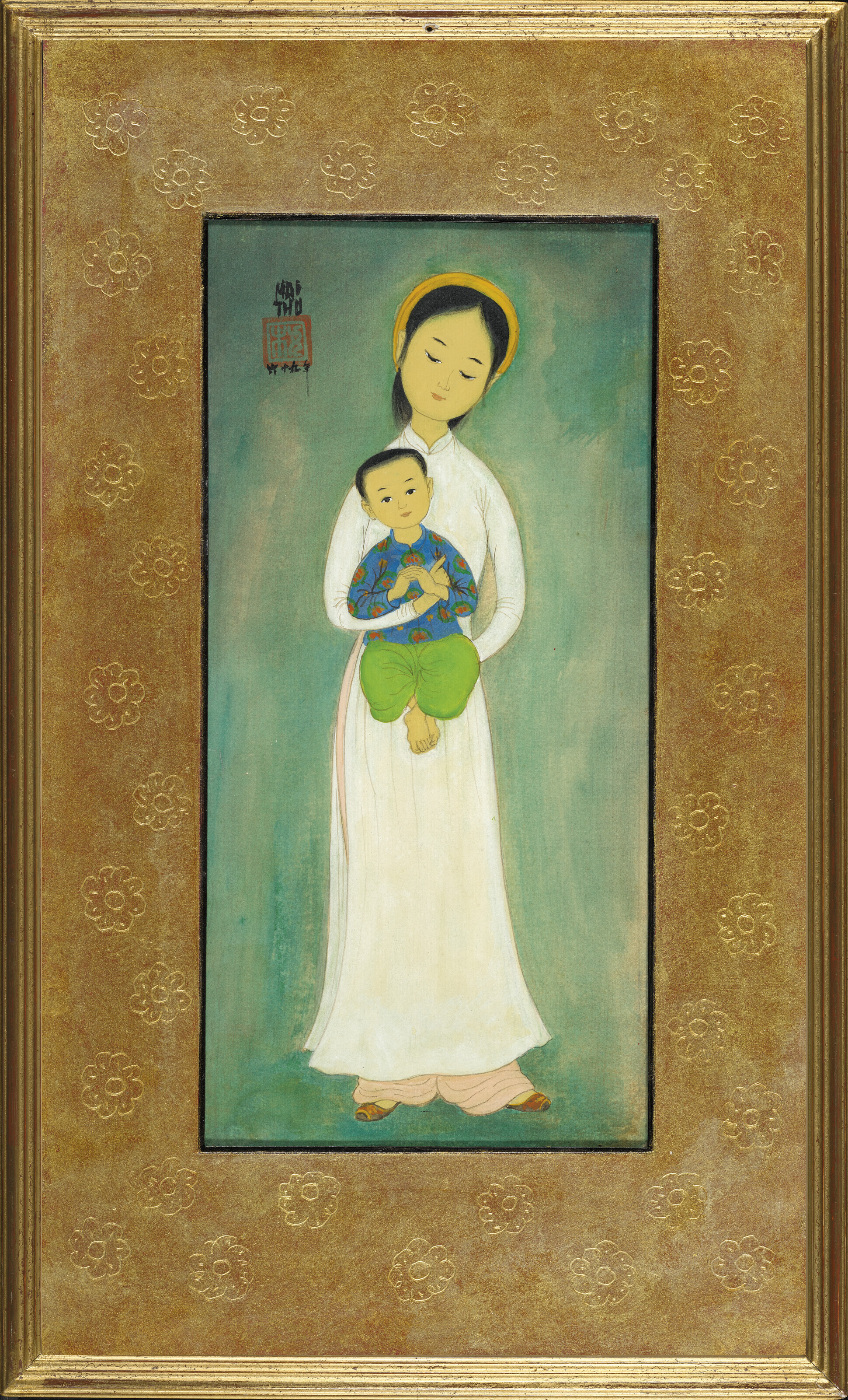 Mai Thu — Мать и дитя, белая туника (Мать и дитя, Белый Ао Дай), изображение 2