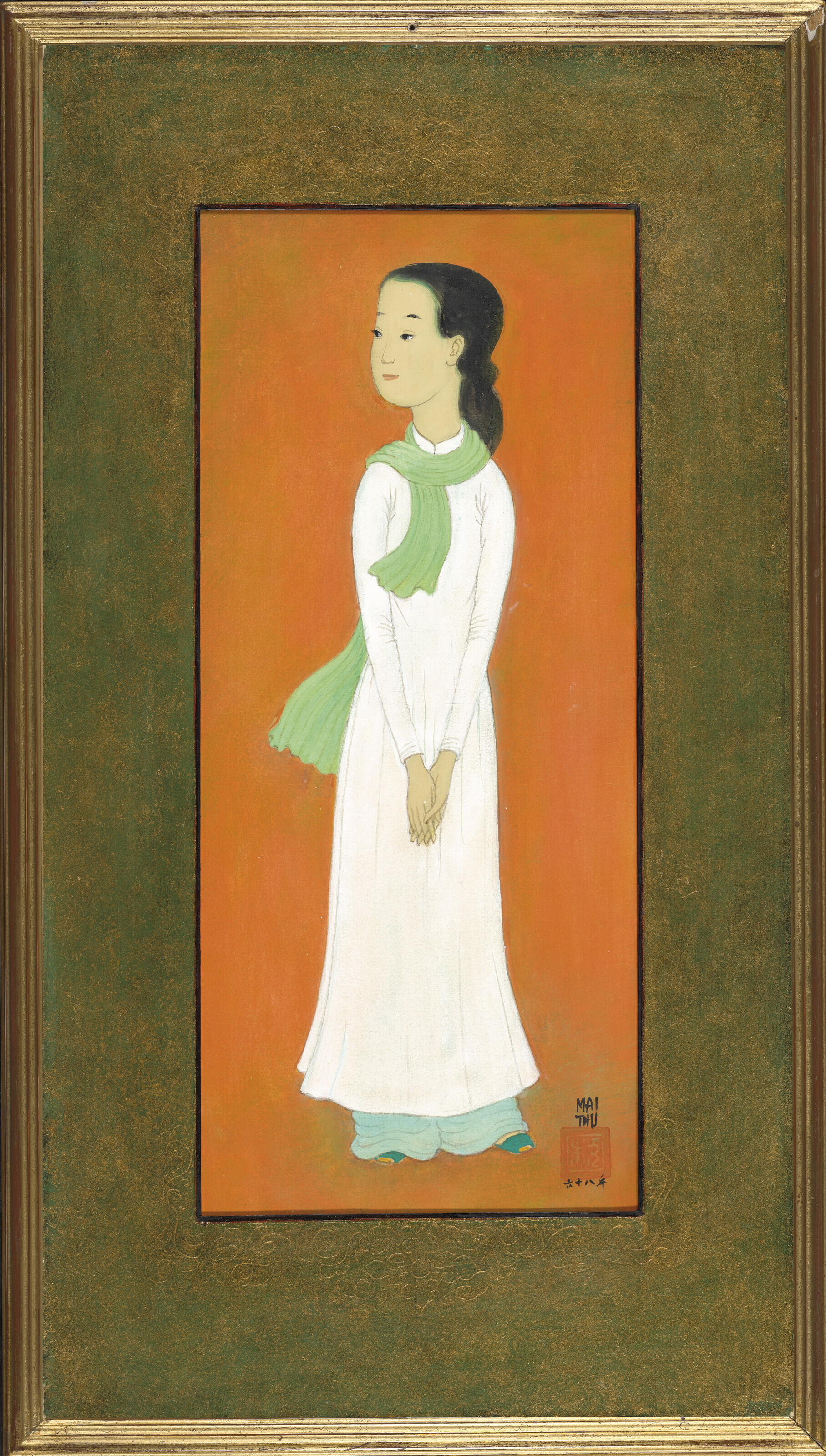 Mai Thu — Прекрасная женщина в белом (Дама в белом платье с зеленым шарфом), изображение 2