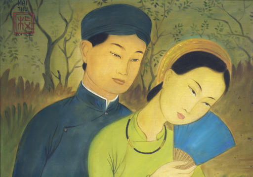 Mai Thu — Пара с дамой, держащей веер