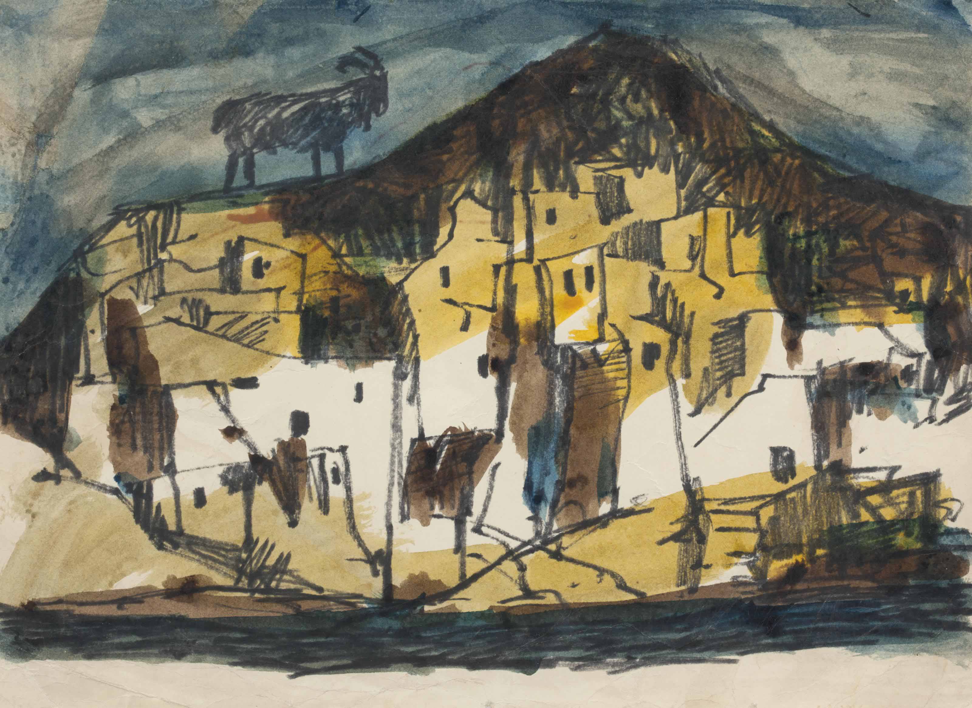 Maqbool Fida Husain — Без названия (Деревня с козой)