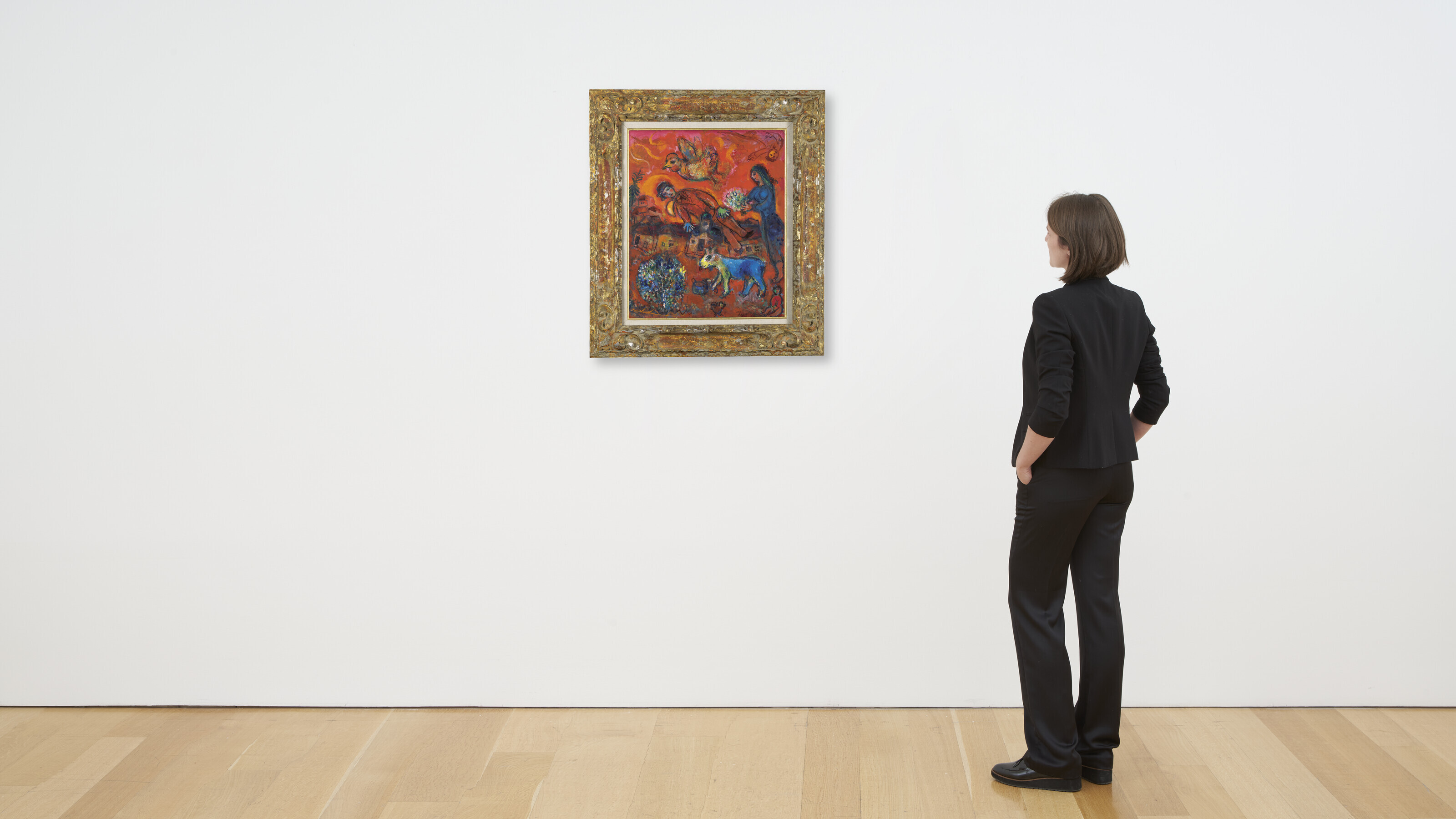 Marc Chagall — Любовь в деревне на фоне красного фон-ружа, изображение 4