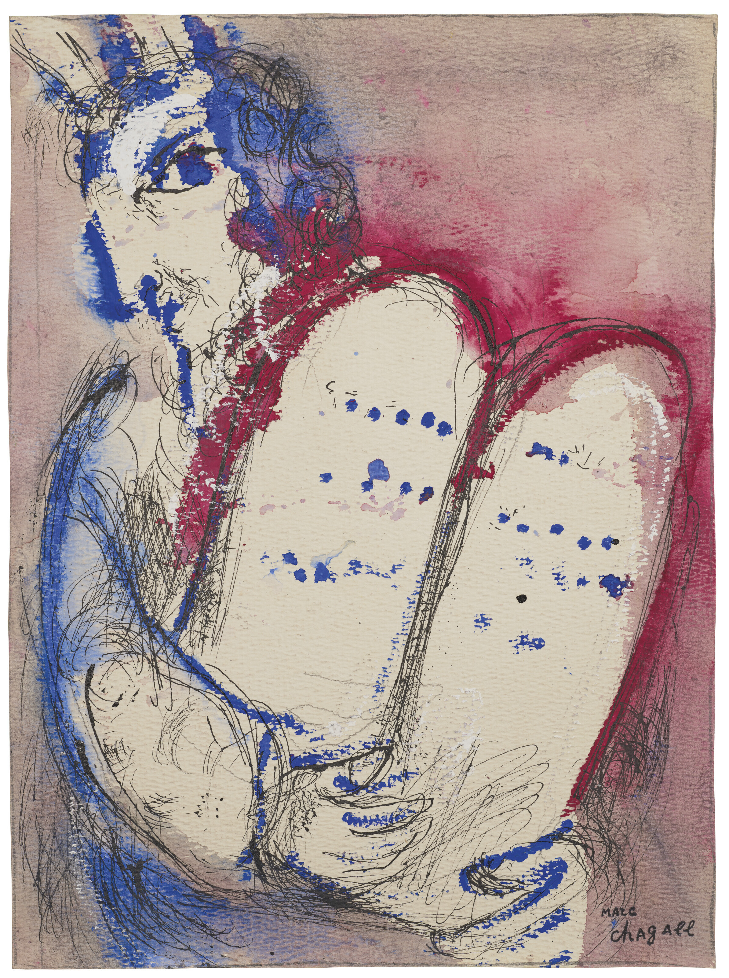 Marc Chagall — Моисей (подготовительный материал гуашью для литографии, М. 126 (Библейское изд.)), изображение 4
