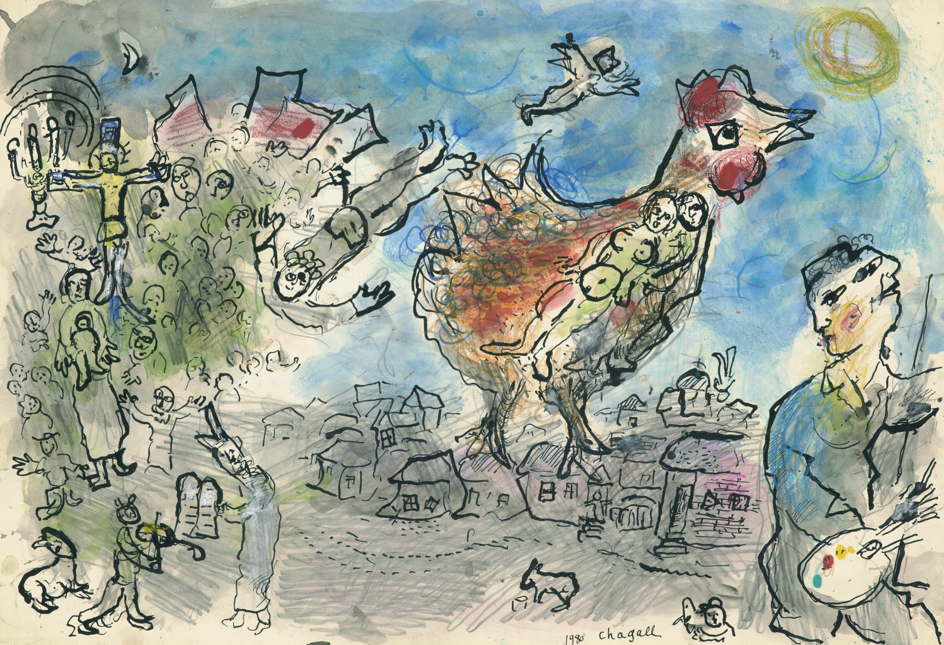 Marc Chagall — Любовный поцелуй с двойным профилем