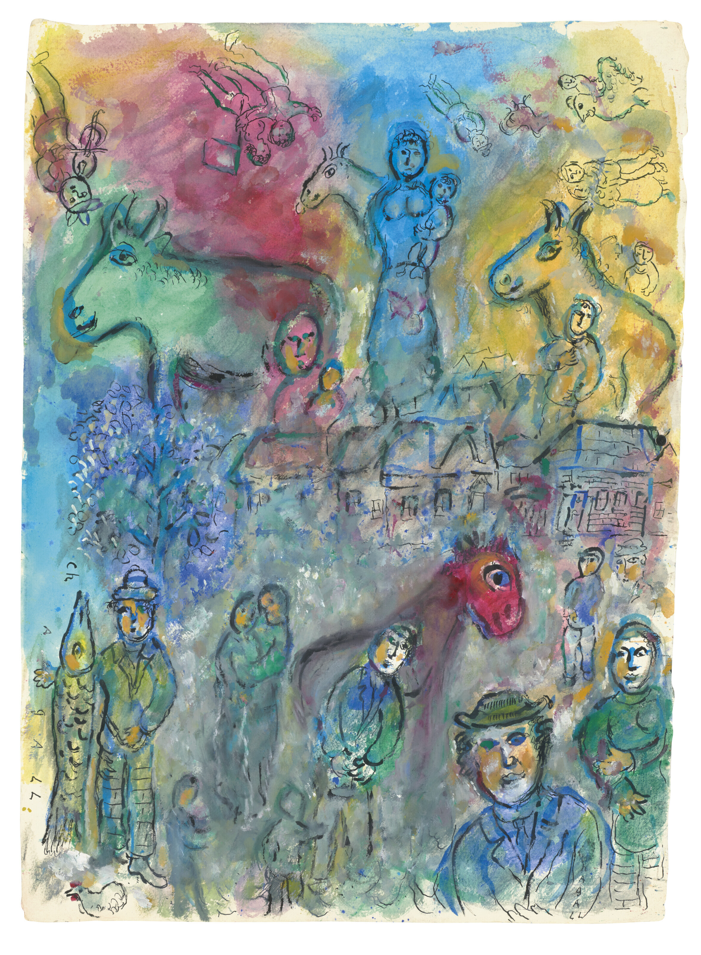Marc Chagall — Празднование в деревне среди многоцветья любви, изображение 2