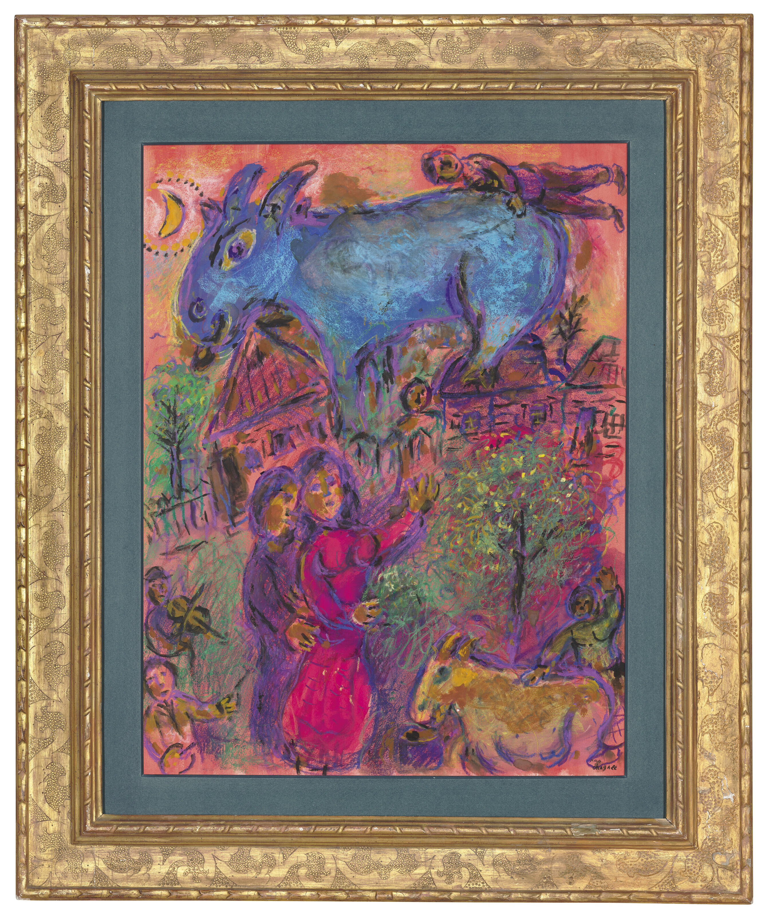 Marc Chagall — Голубая ночь на исходе праздника в деревне в розах, изображение 2