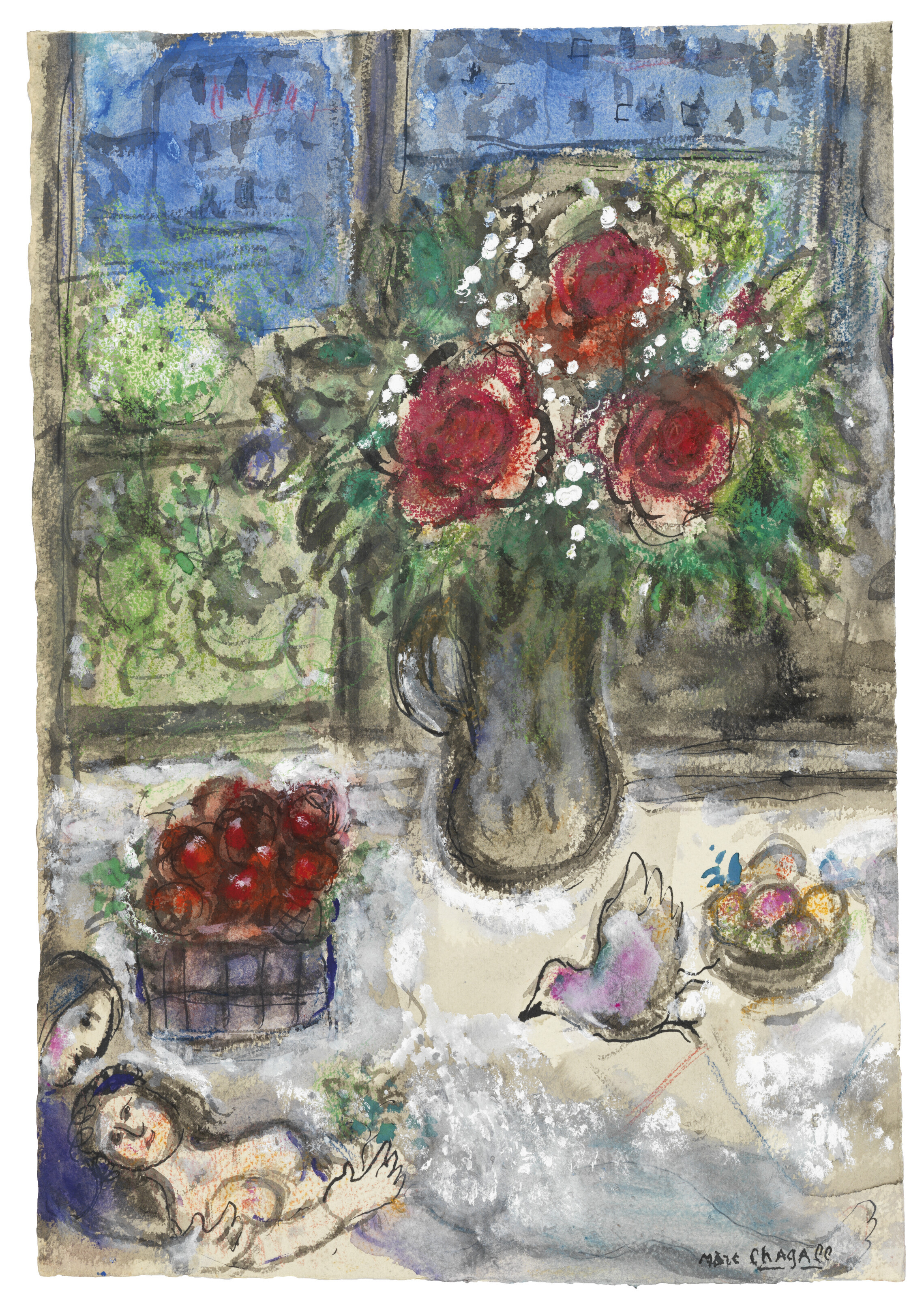 Marc Chagall — Идиллия с цветами и фруктами под окнами Парижа, изображение 2