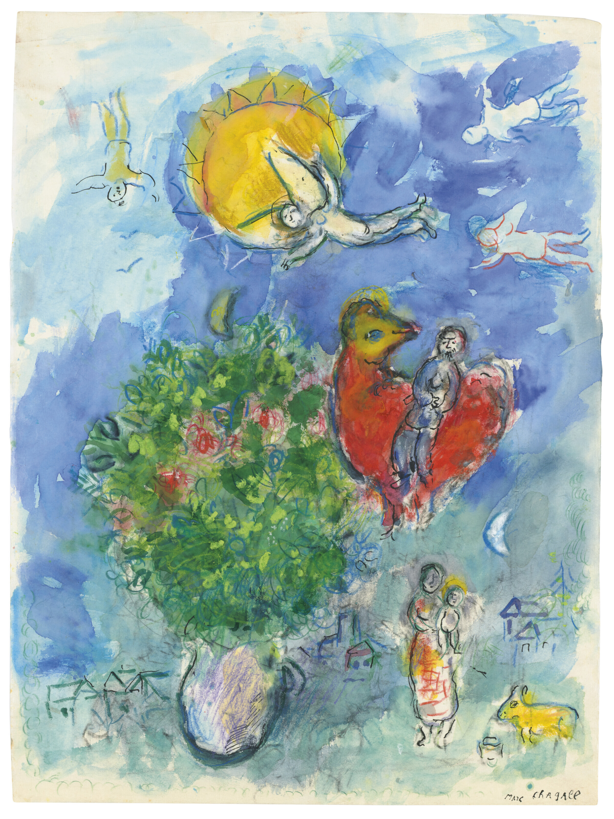 Marc Chagall — Букет и румяна у гранд-солей в кампанье, изображение 2