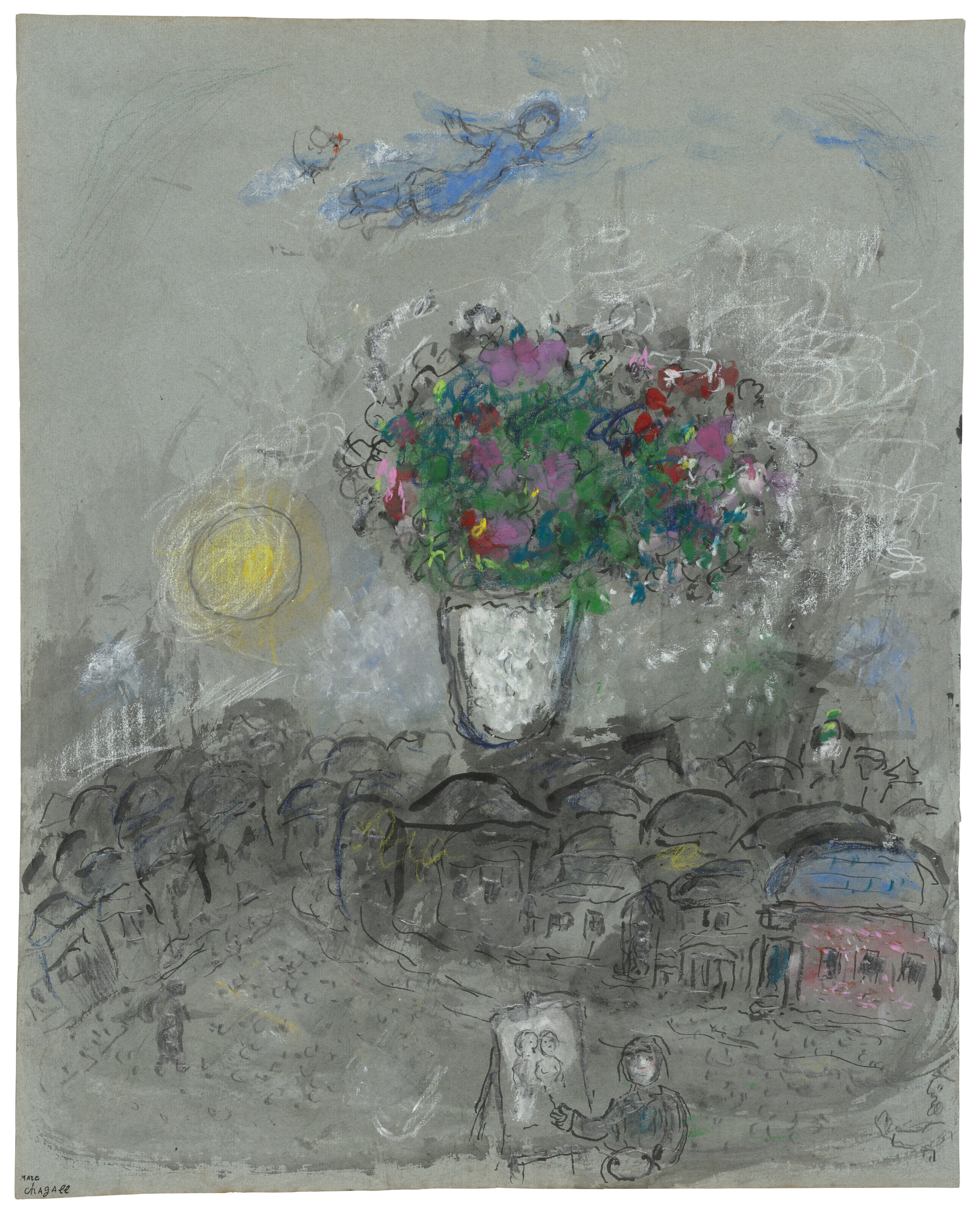 Marc Chagall — Большой букет в вазе из белого дерева для витебских цветов, званый вечер, изображение 2