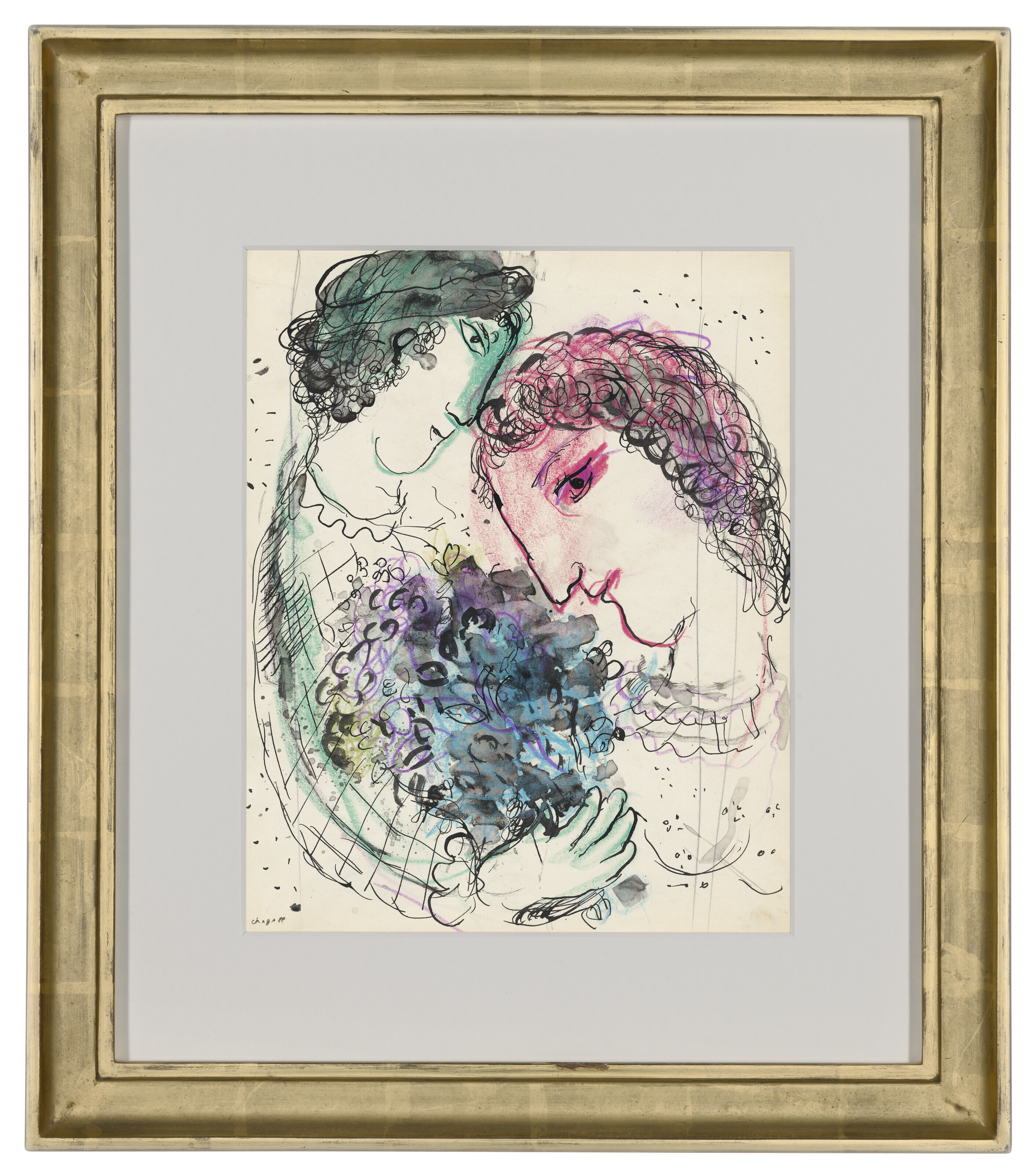 Marc Chagall — Любовь между профилями, зелеными и розовыми, изображение 2