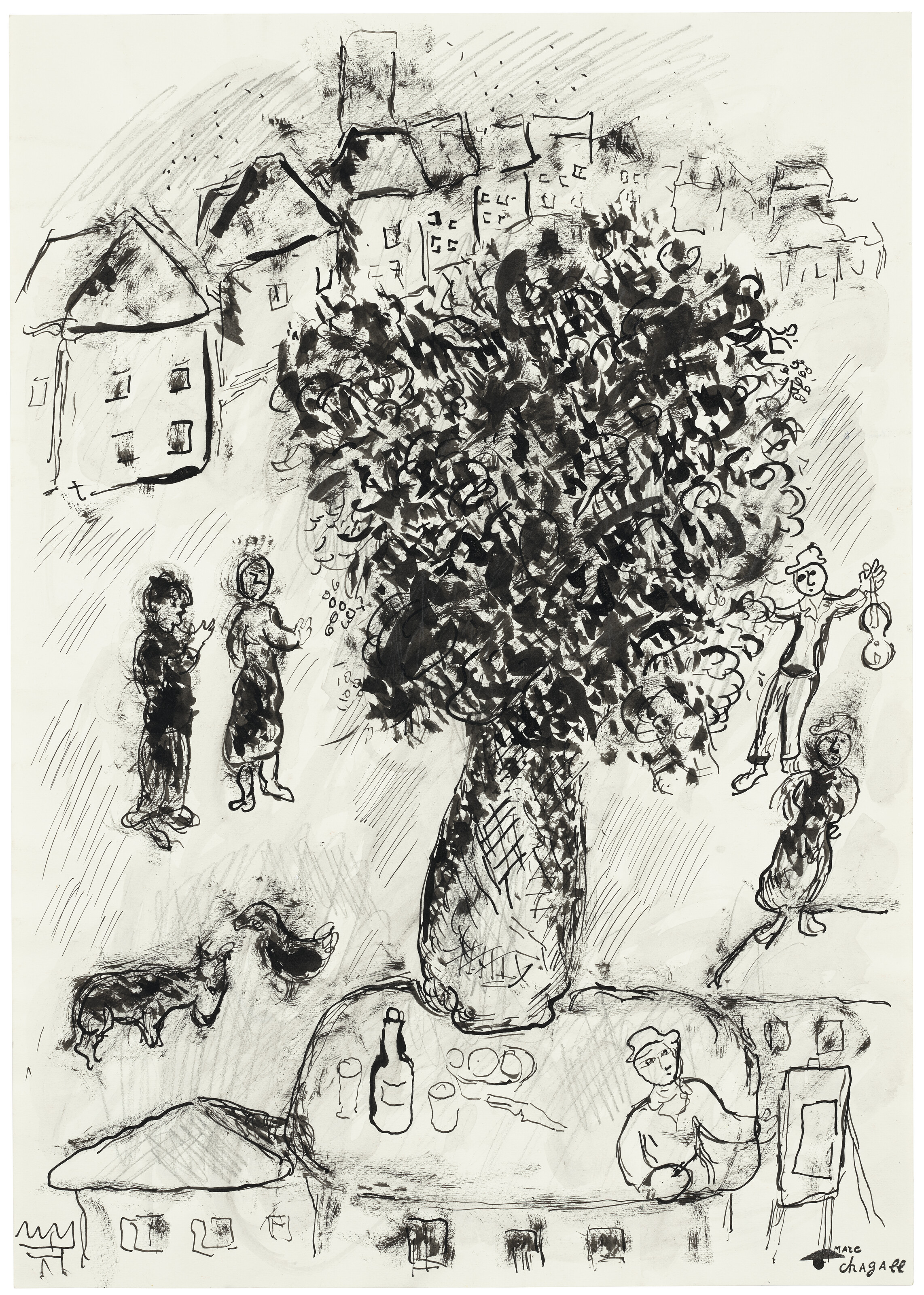 Marc Chagall — Большой букет в ле-туа-деревенский столик, изображение 3