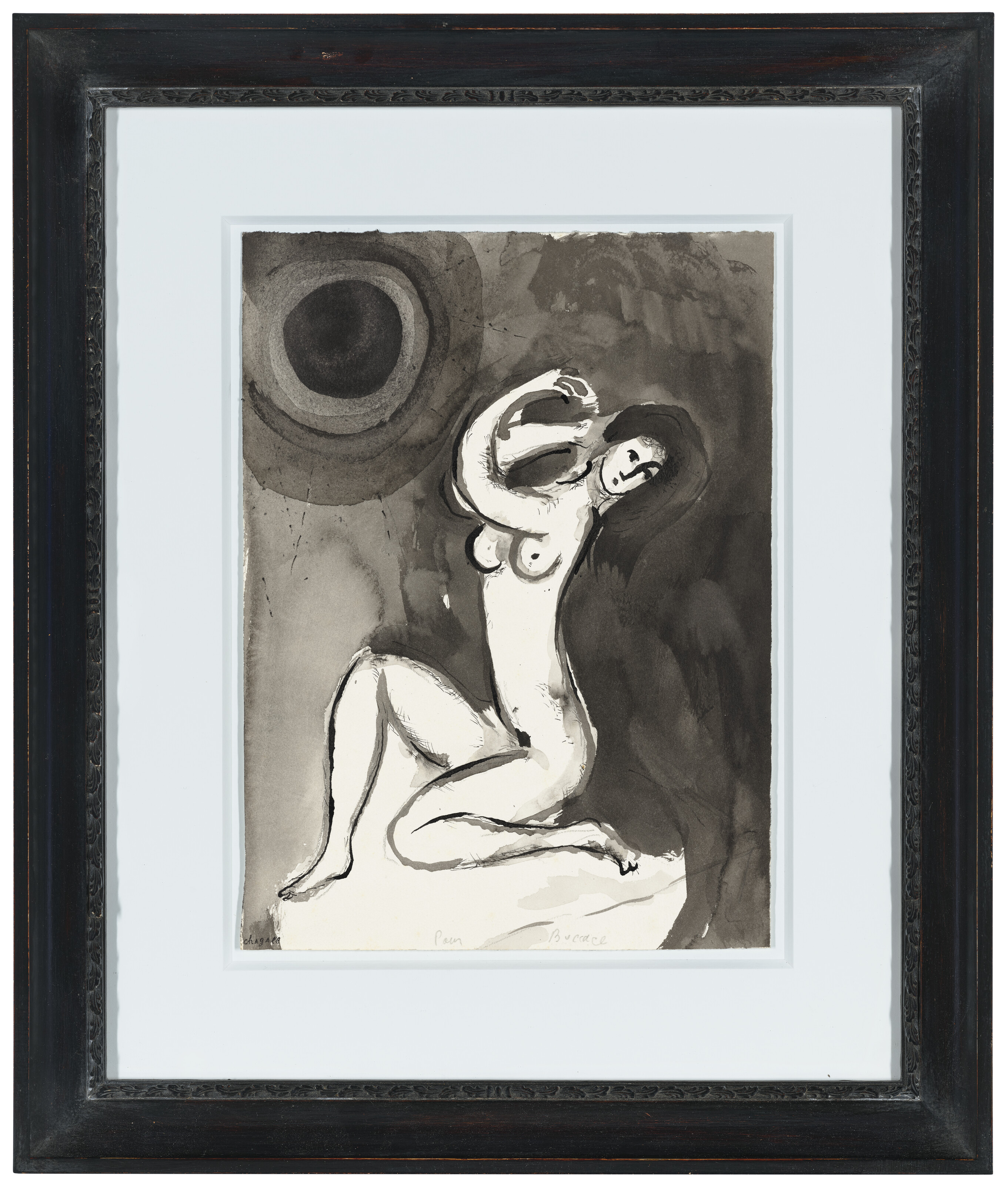 Marc Chagall — Очерк о философии защиты (иллюстрация № 20 к рассказам о боккаче, "Воодушевление", Париж, 1950), изображение 2