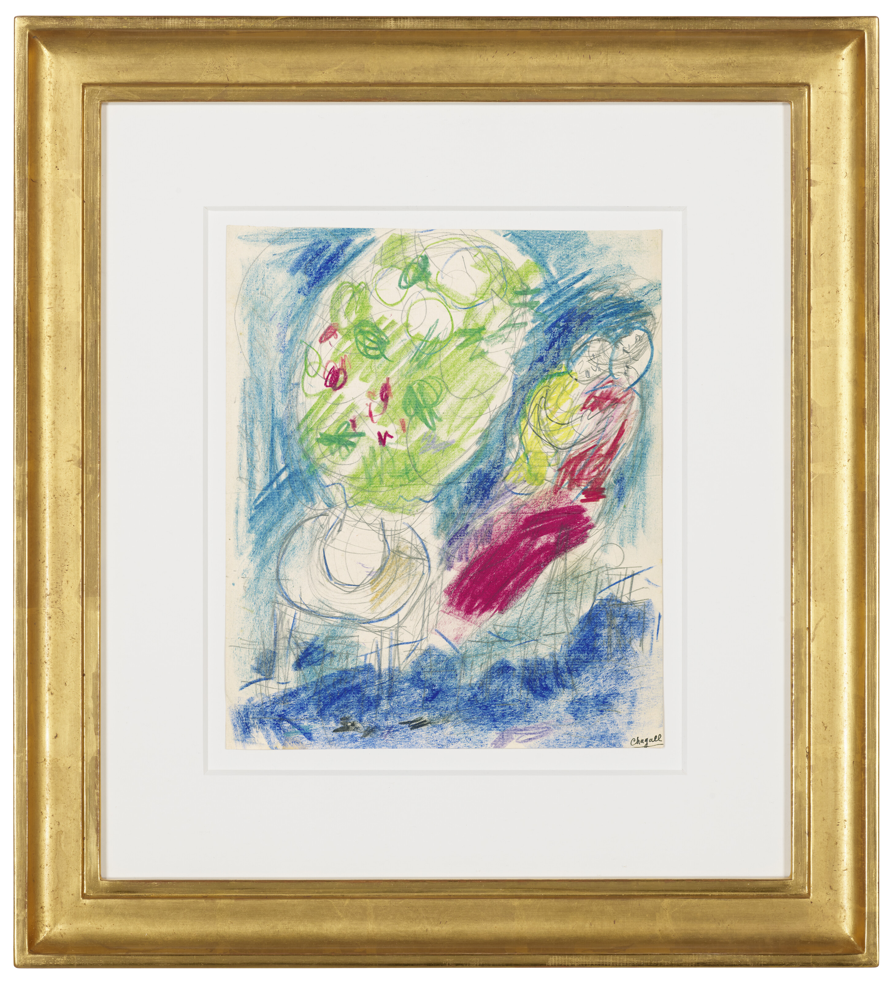 Marc Chagall — Эскиз к "Любви (1937-43)" (лицевая сторона); этюд к "Чичикову ("Мертвые души" Гоголя)" (оборотная сторона), изображение 3