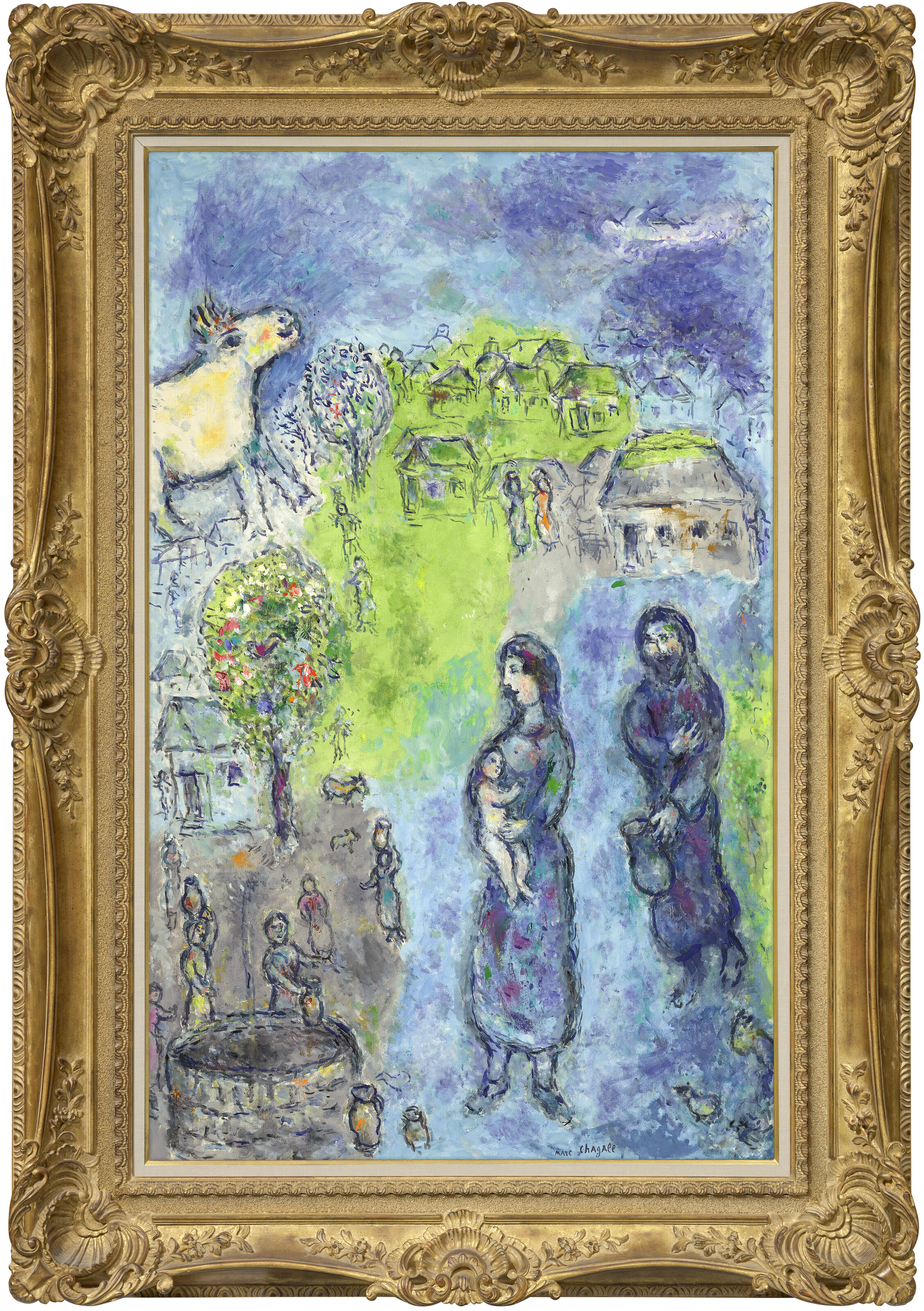 Marc Chagall — Люди платят за то, что показывают на сцене библию с голубым и зеленым фонарями, изображение 2
