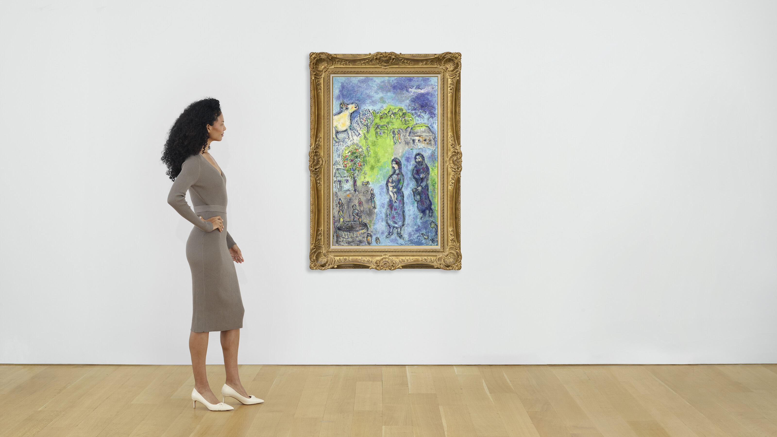 Marc Chagall — Люди платят за то, что показывают на сцене библию с голубым и зеленым фонарями, изображение 4