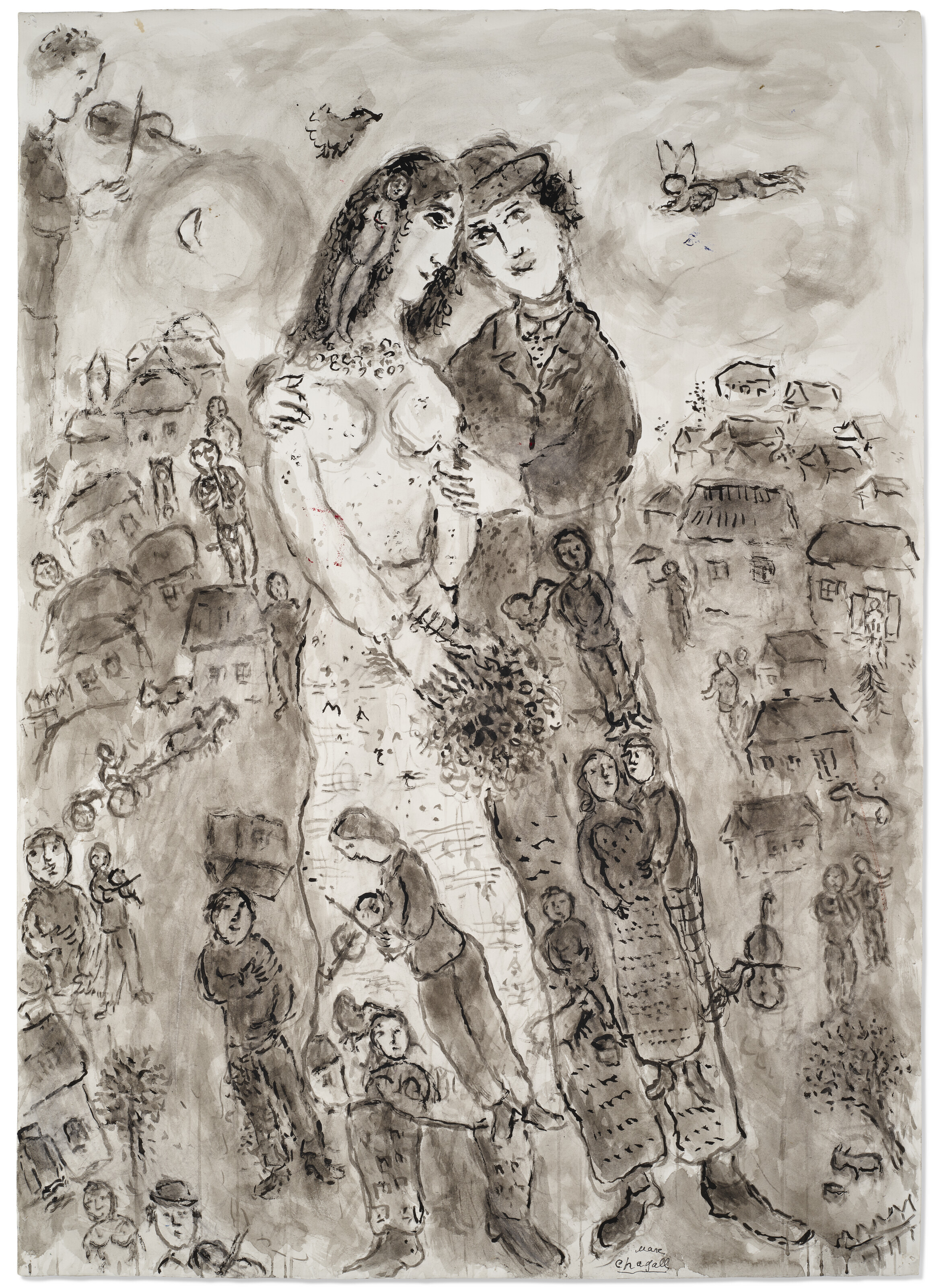 Marc Chagall — Деревенский праздник для марийцев ( справа ); Свадьба супругов и сына ( сзади ), изображение 2