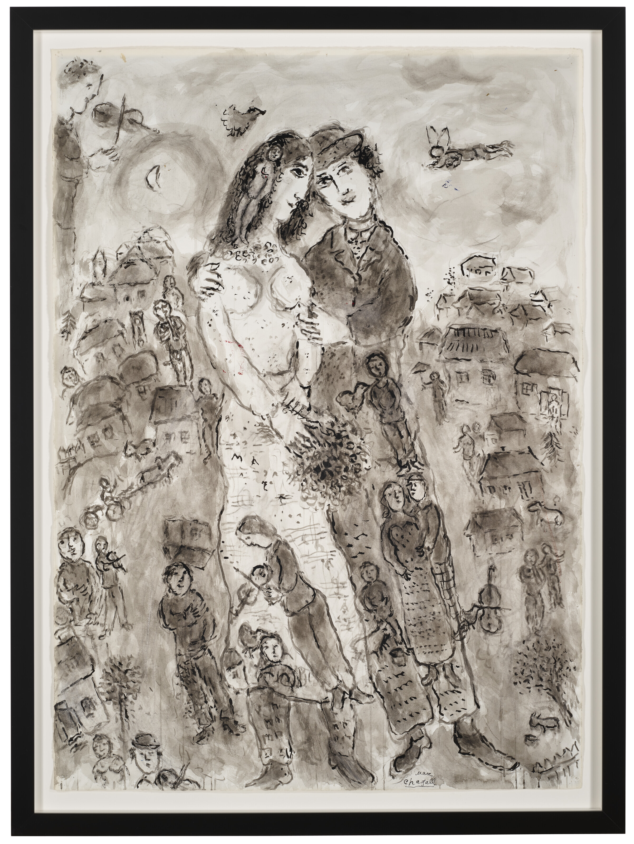 Marc Chagall — Деревенский праздник для марийцев ( справа ); Свадьба супругов и сына ( сзади ), изображение 4
