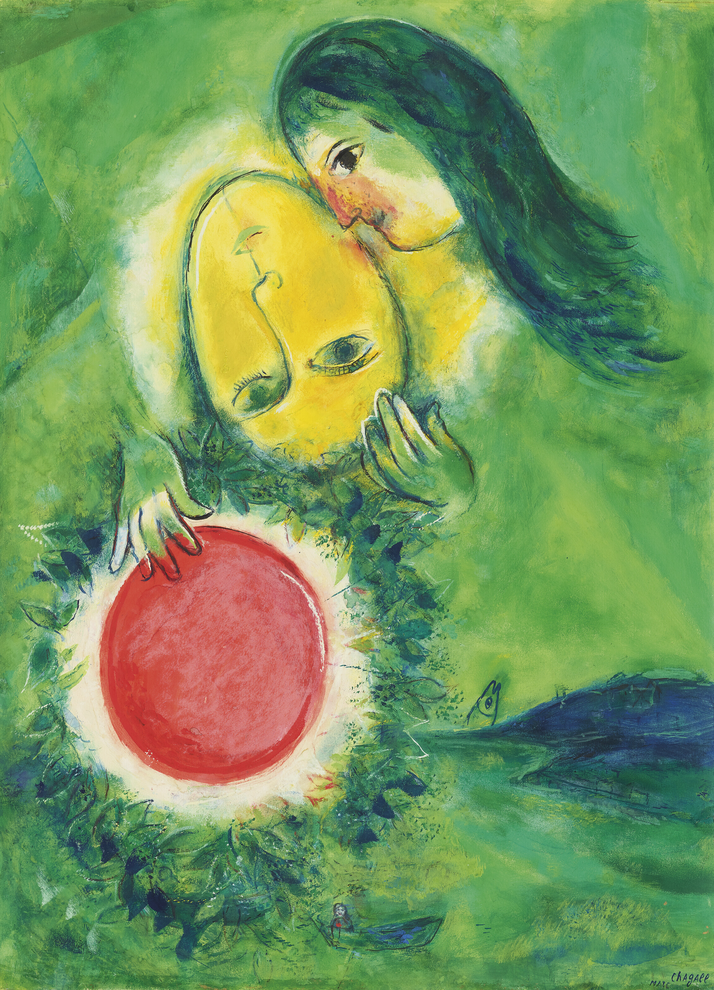 Marc Chagall — Солей на берегу реки или на берегу реки, на вершине Солей в Сен-Жане