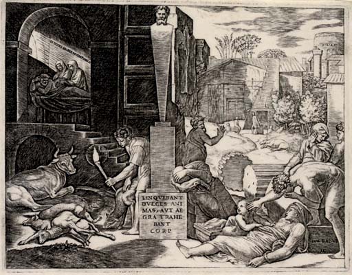 Marcantonio Raimondi — Чума ("The Morbetto") (стр. 417; S. &. B. 31)