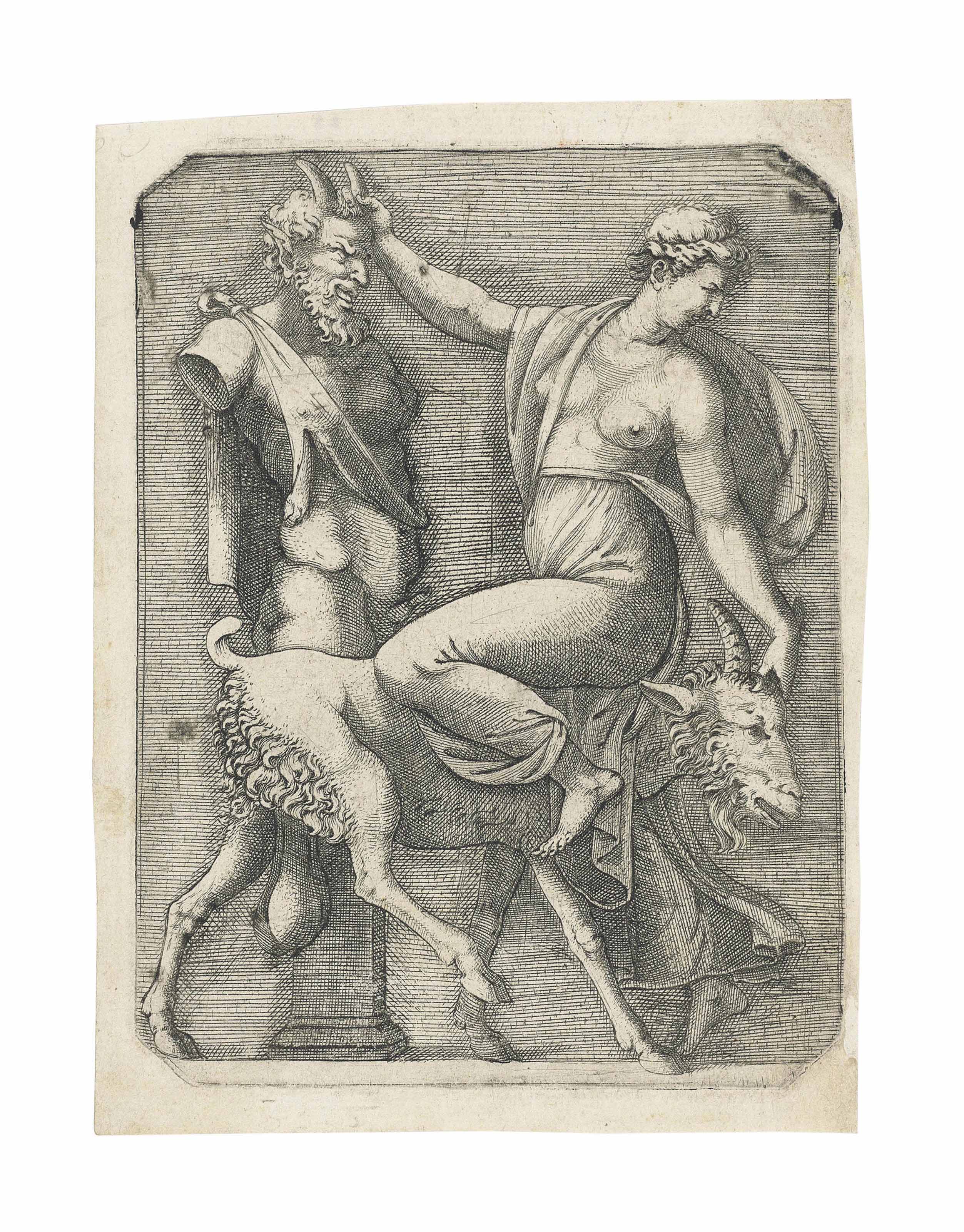 Marcantonio Raimondi — Вакханка верхом на козле