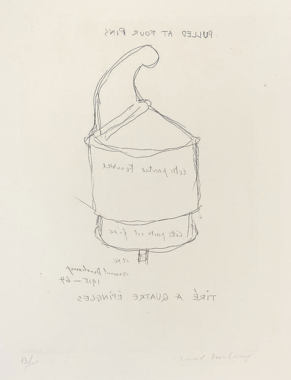Marcel Duchamp — Вытягивается четырьмя штифтами (Schwarz 609)