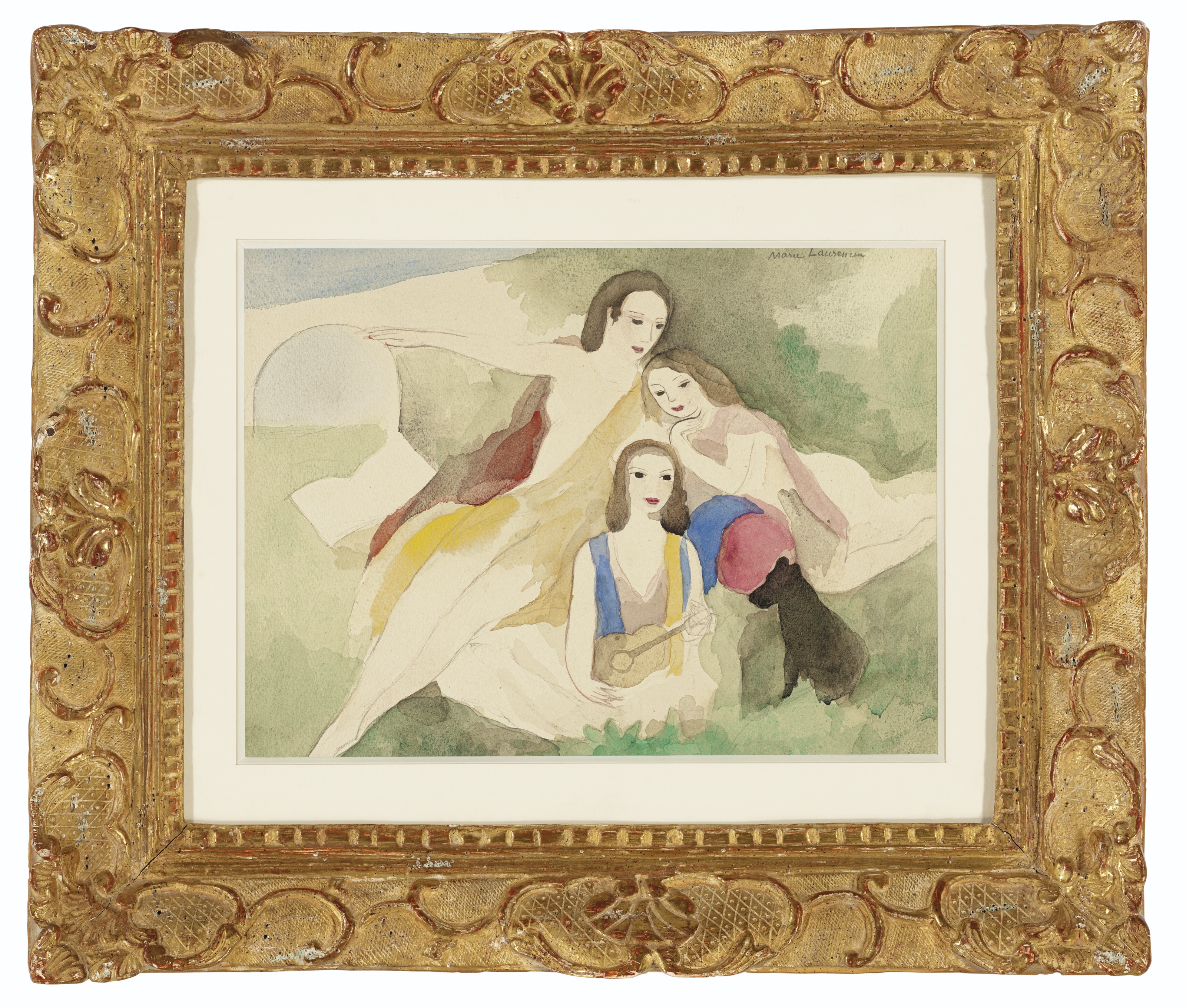Marie Laurencin — Молодая женщина и молодые парни в черном платье, на мосту, изображение 2