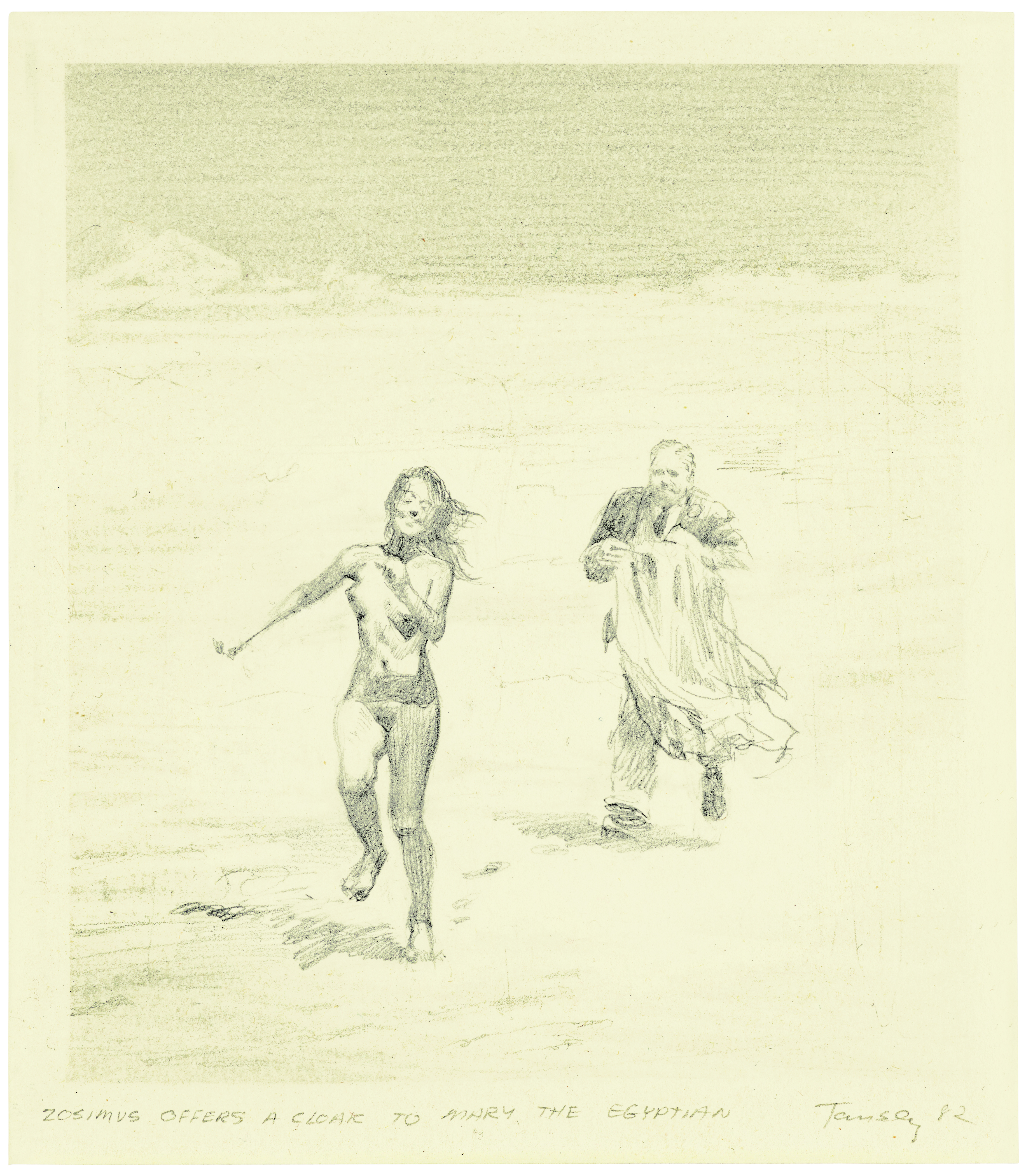 Mark Tansey — Зосима предлагает плащ Марии Египетской