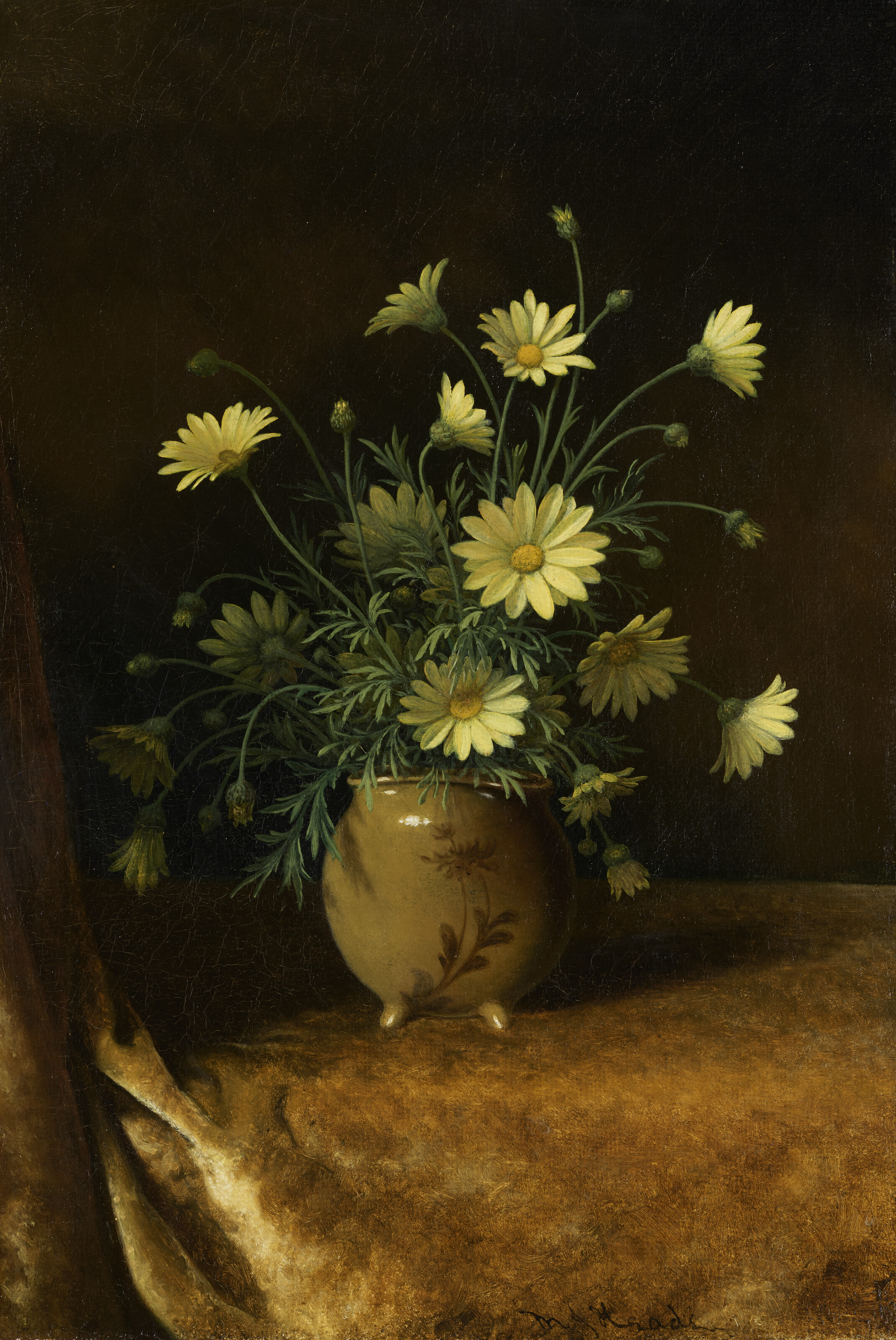 Martin Johnson Heade — Желтые маргаритки в коричневой вазе