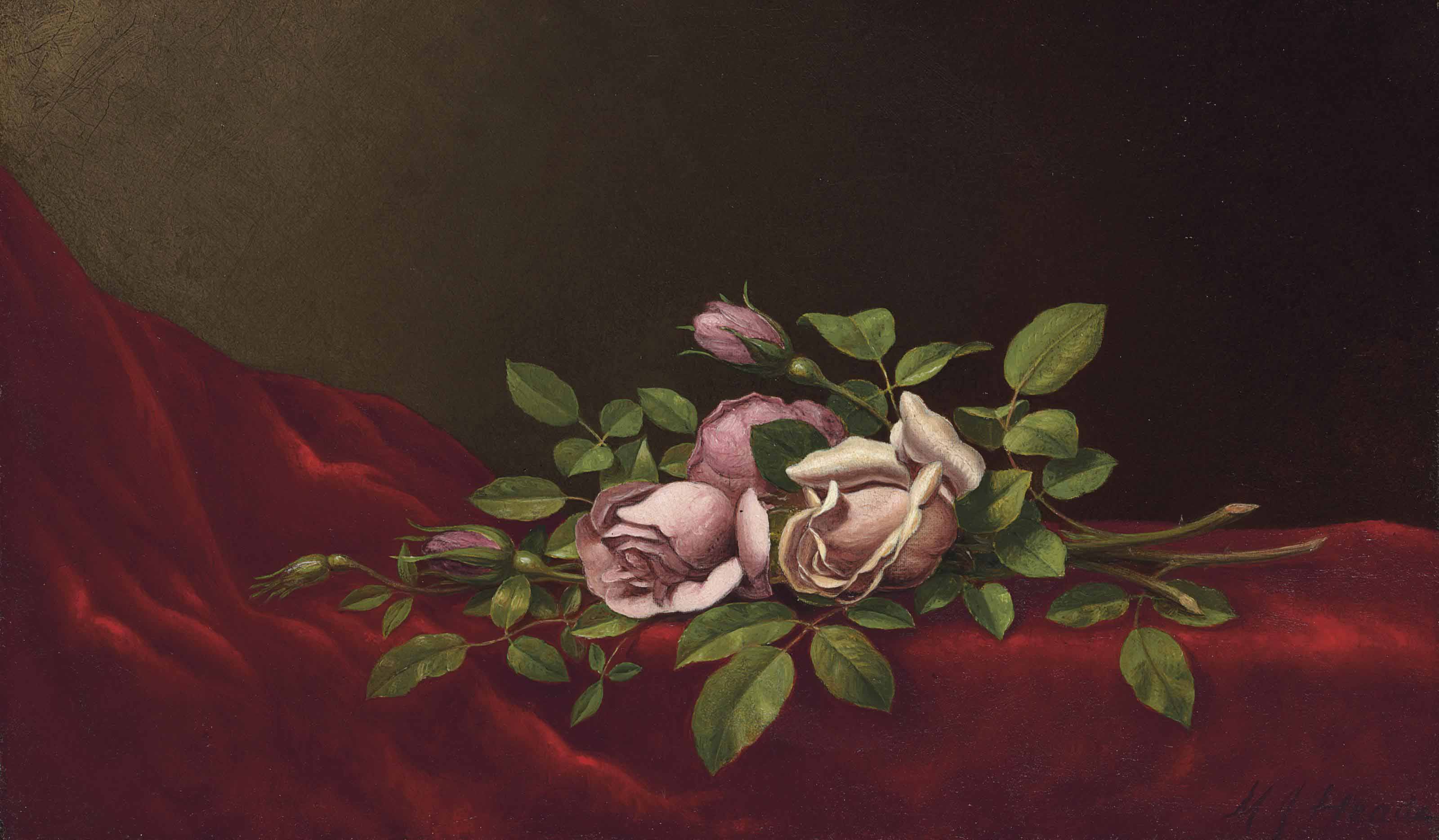 Martin Johnson Heade — Розовые розы на красной ткани