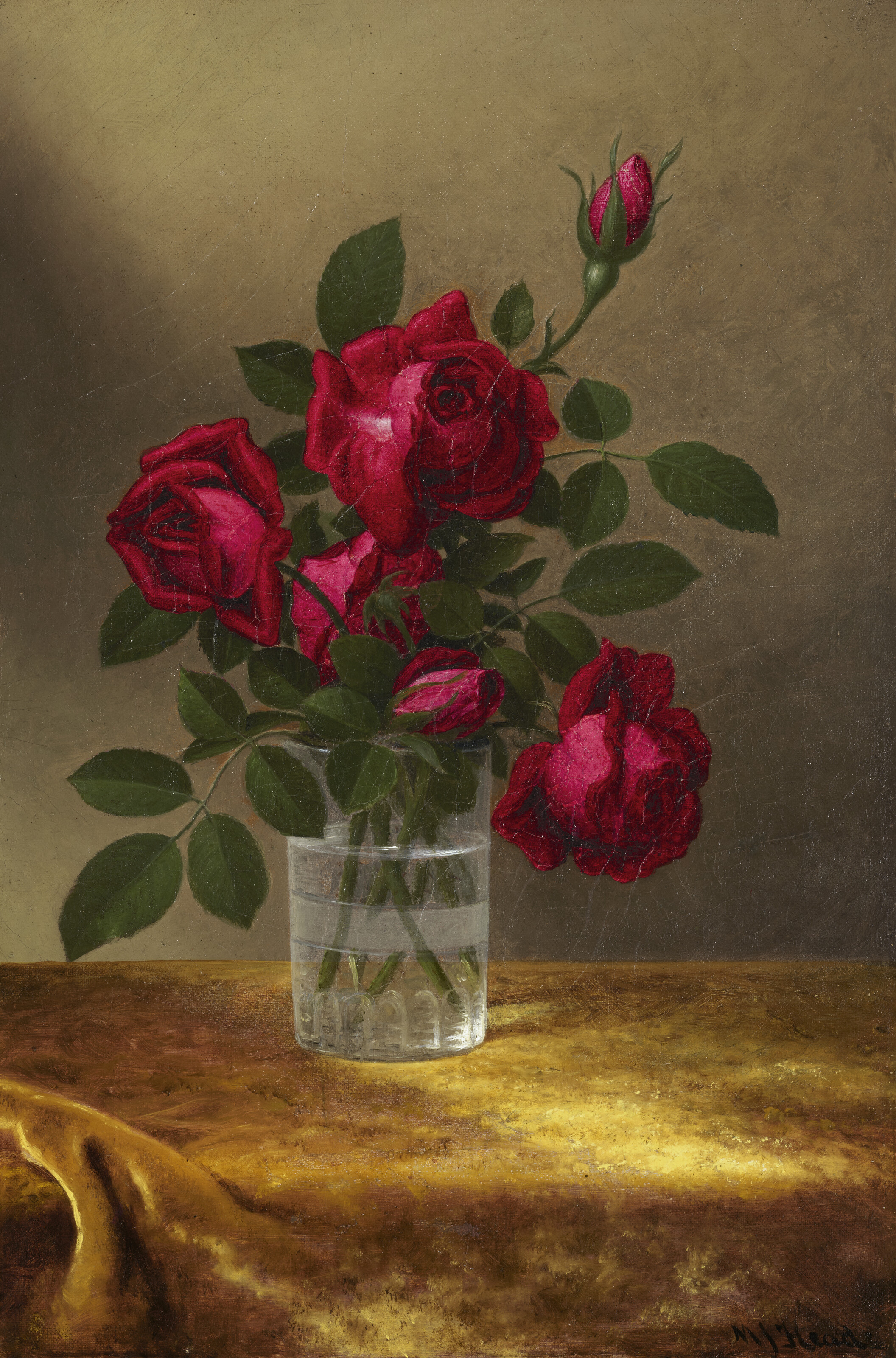 Martin Johnson Heade — Розы и бутоны роз в бокале