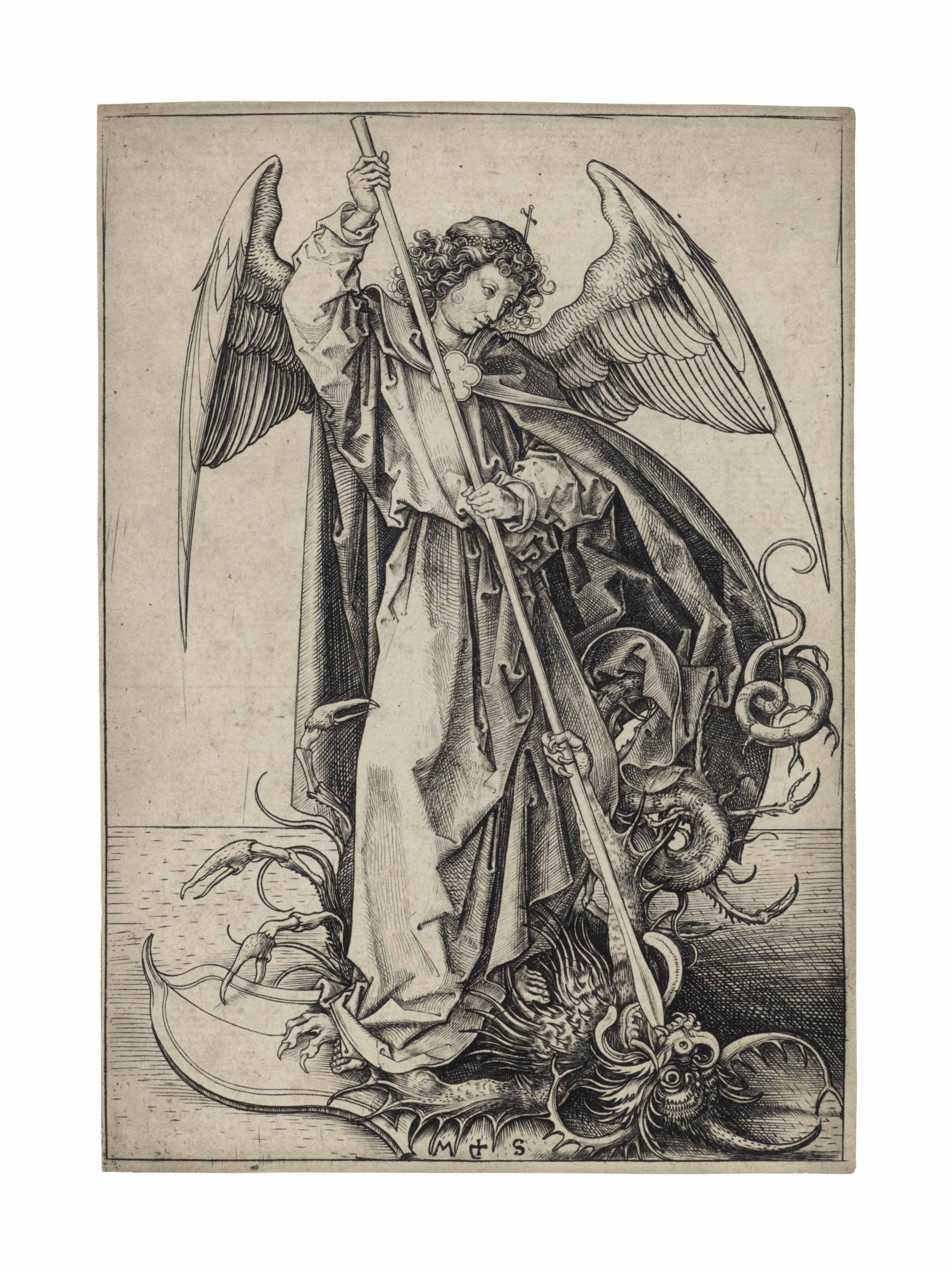 Martin Schongauer — Святой Михаил, убивающий дракона
