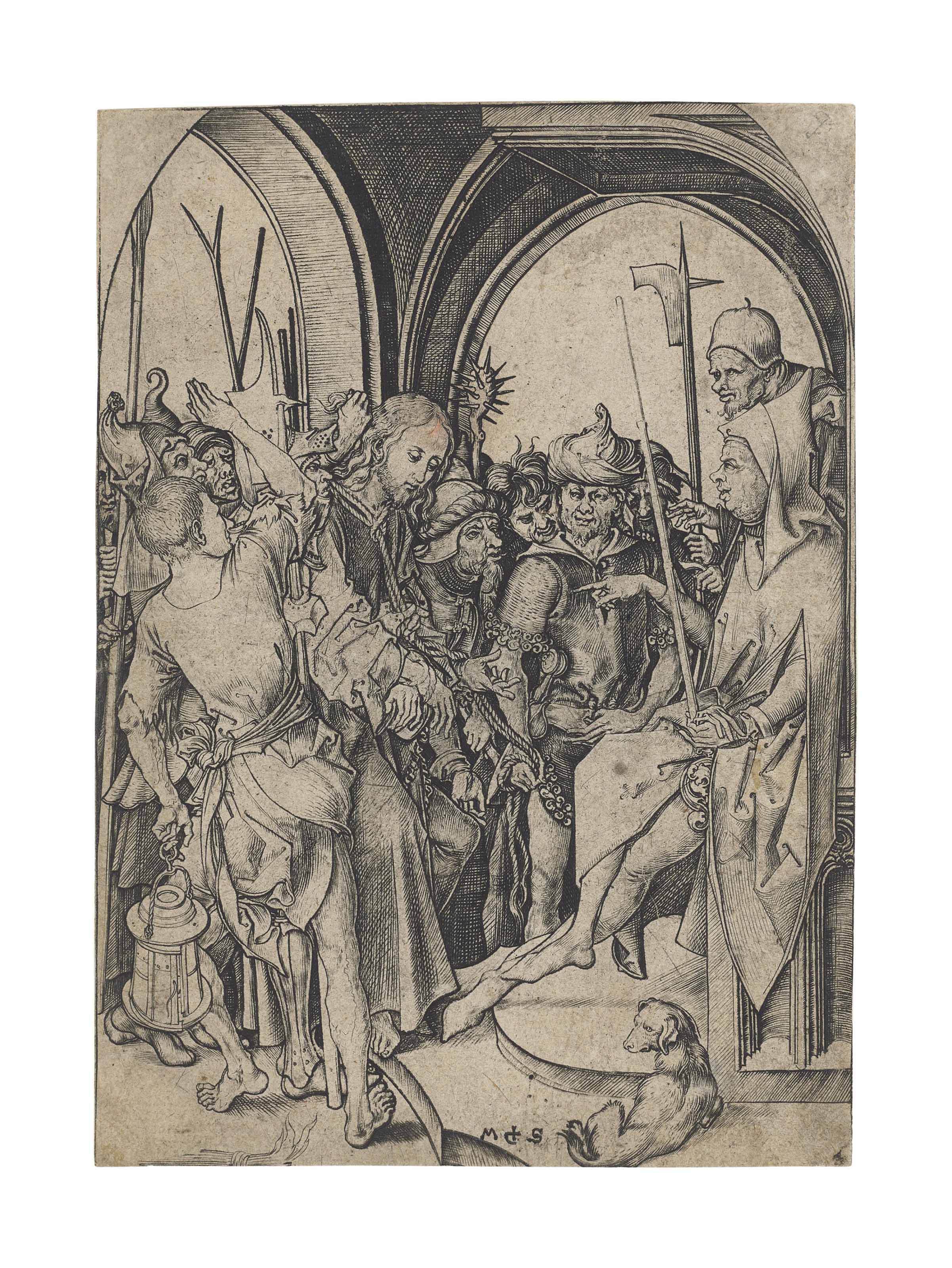 Martin Schongauer — Христос перед Анной, из книги "Страсти Господни"