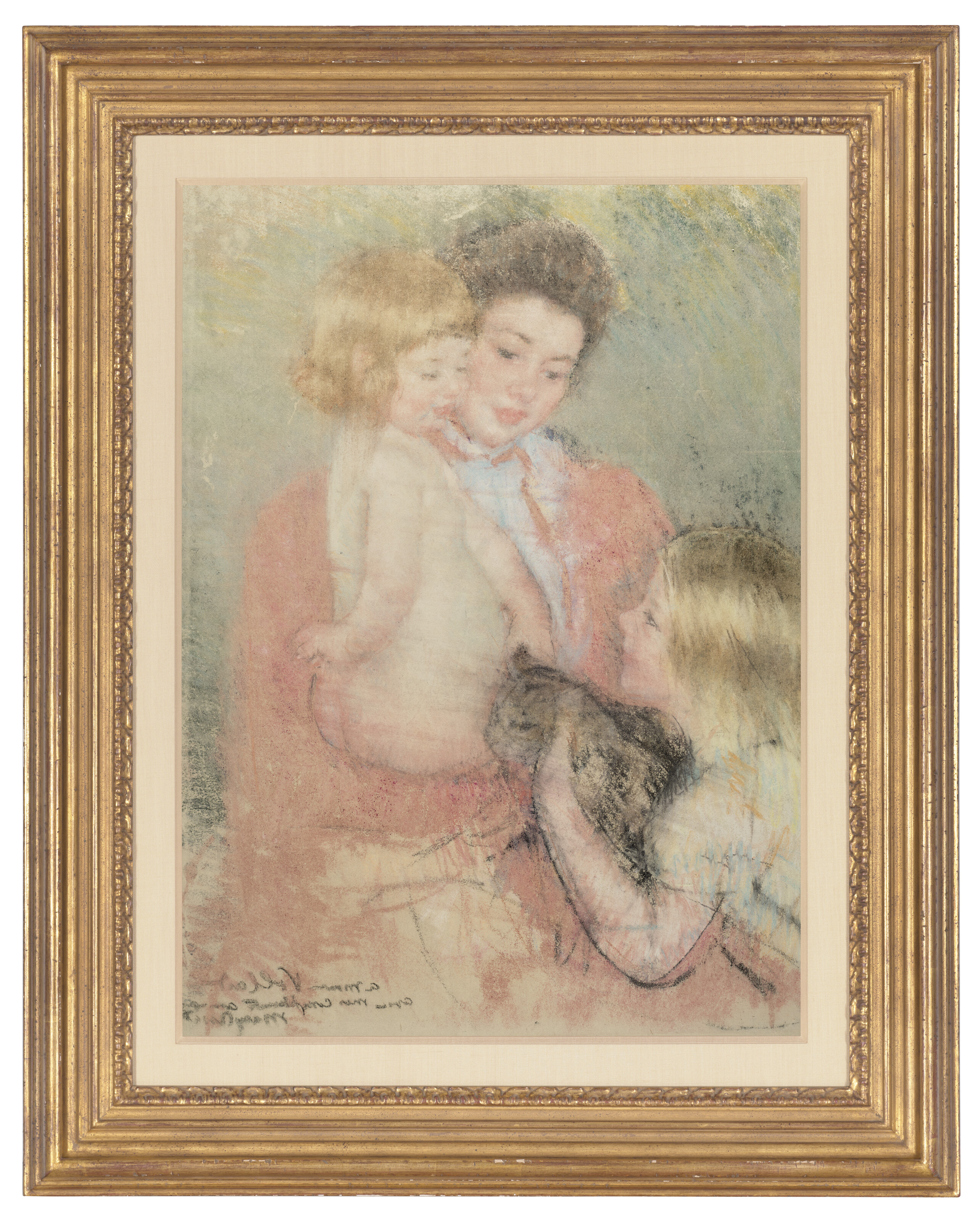 Mary Cassatt — Рейн Лефевр с белокурой малышкой и Сарой, держащей кошку, изображение 2
