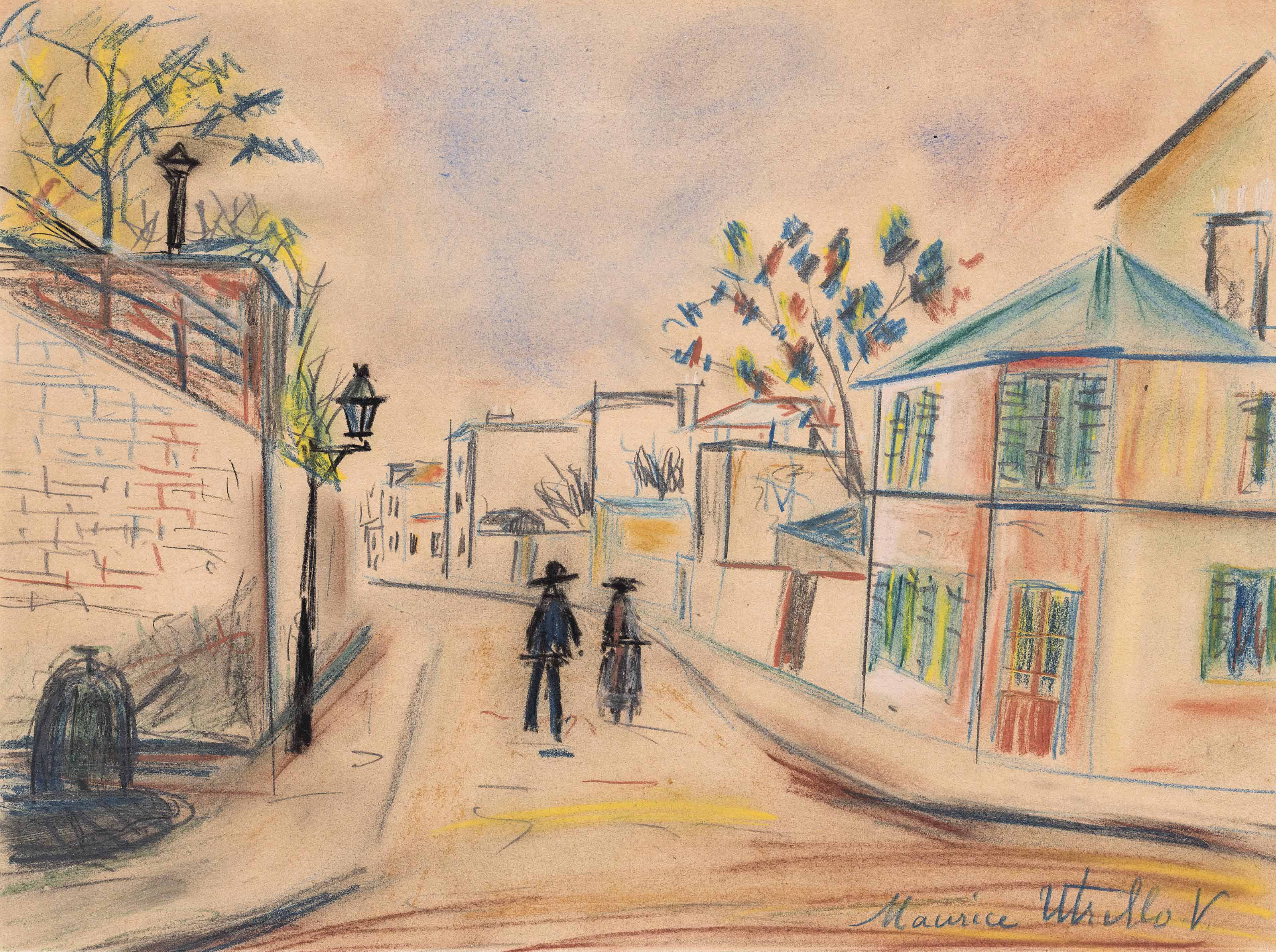 Maurice Utrillo — Любители прогулок в деревушке Банлиу